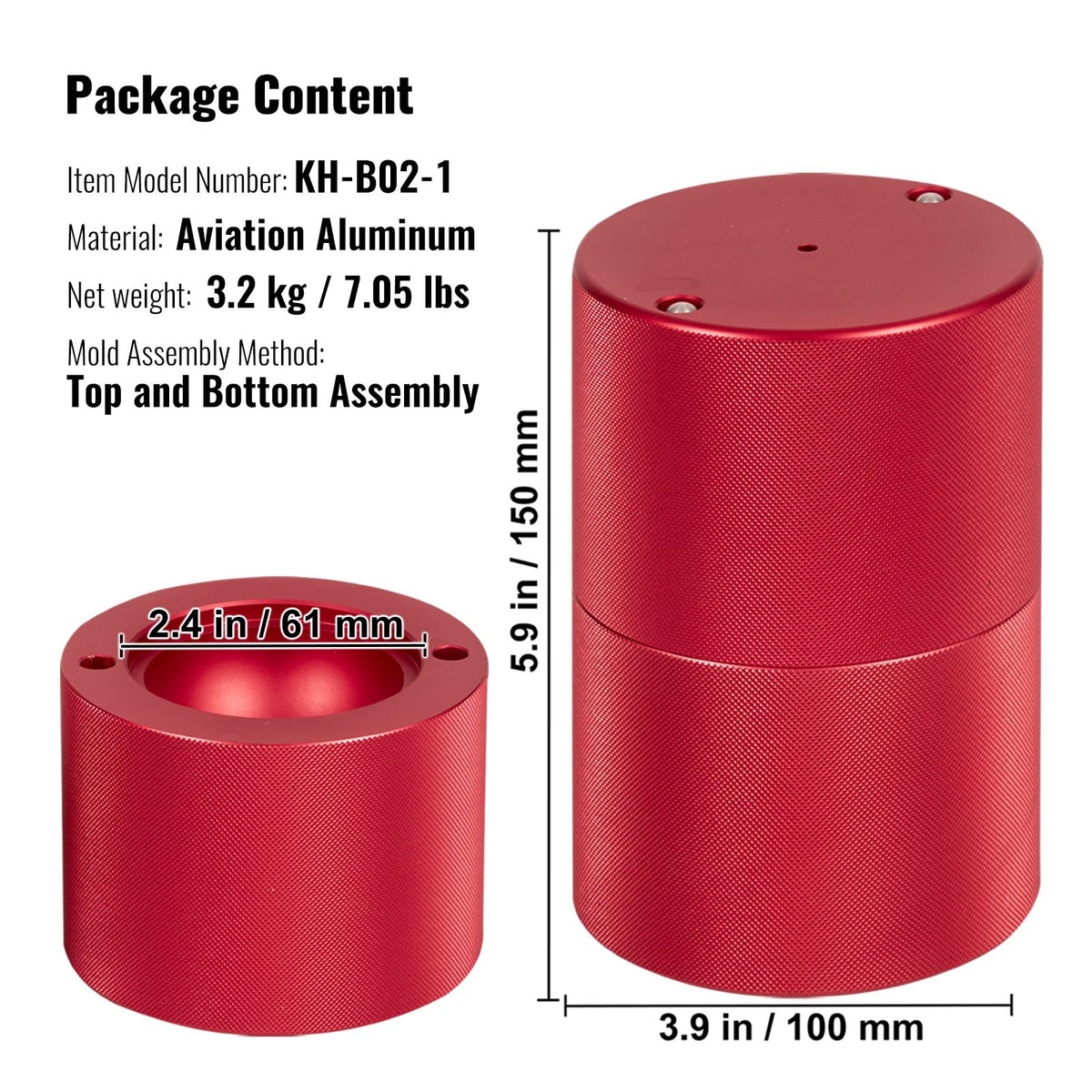 Ice Ball Press, 6cm Ice Ball Maker, Aircraft Al Alloy Ice Ball Press Kit for 60mm Ice Sphere, Ice Press with Tong and Drip Tray, for Whiskey, Cocktail, Bourbon, Scot on Party & Holiday, Red