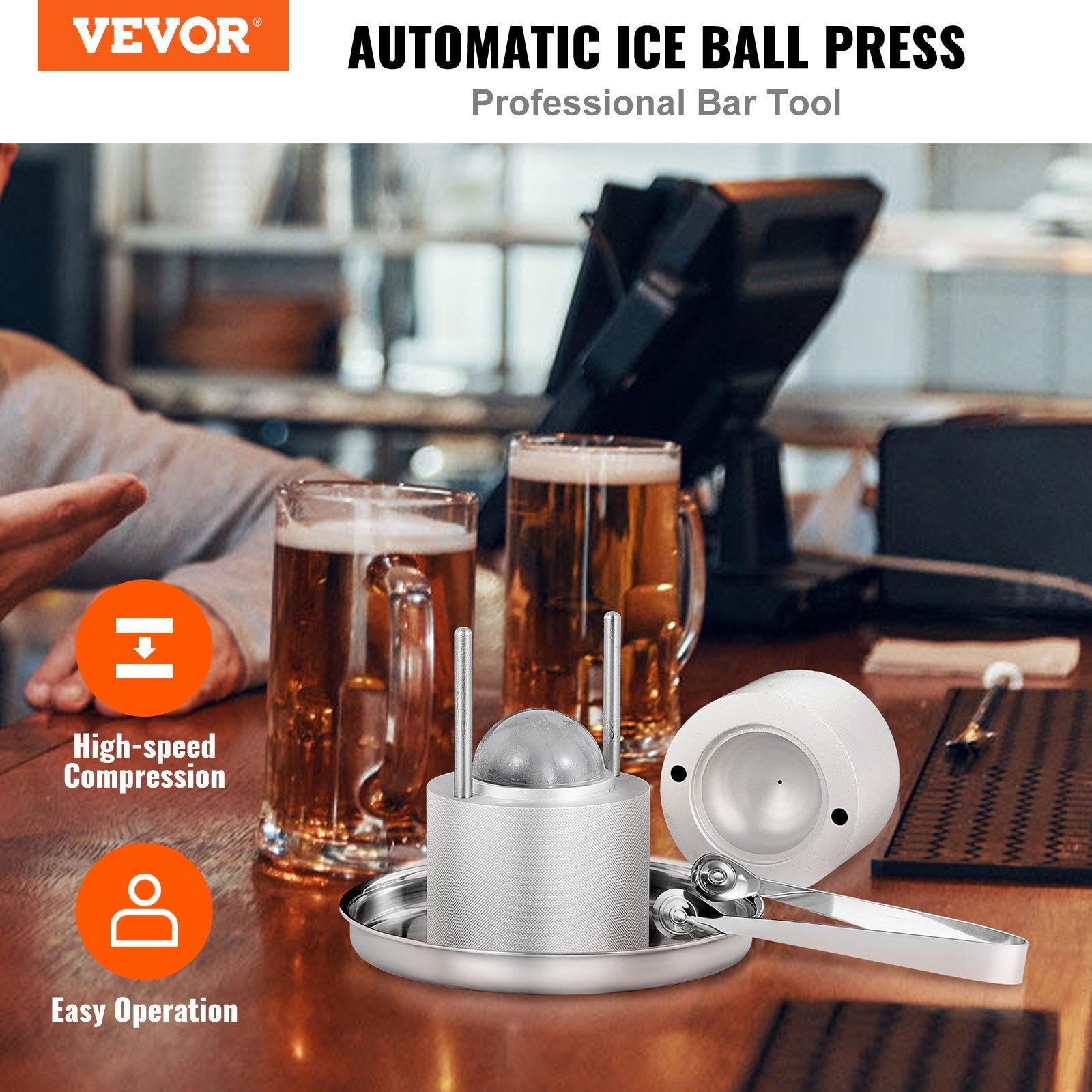 Candle Accessories: VEVOR Ice Ball Press Kit, Aircraft Al Alloy Ice Press with Ice Block Mold, Large Mat, Tong, Drip Tray, One Glass, Round Ice Ball Maker 2.4"/60 mm Ice Sphere, for Whiskey, Cocktail on Party & Holiday