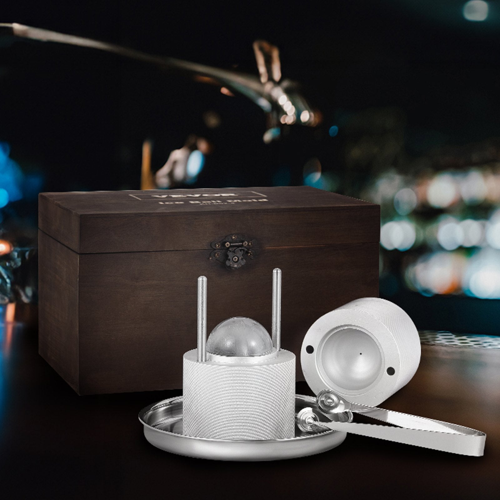 Candle Accessories: VEVOR Ice Ball Press Kit, Aircraft Al Alloy Ice Press with Ice Block Mold, Large Mat, Tong, Drip Tray, One Glass, Round Ice Ball Maker 2.4"/60 mm Ice Sphere, for Whiskey, Cocktail on Party & Holiday