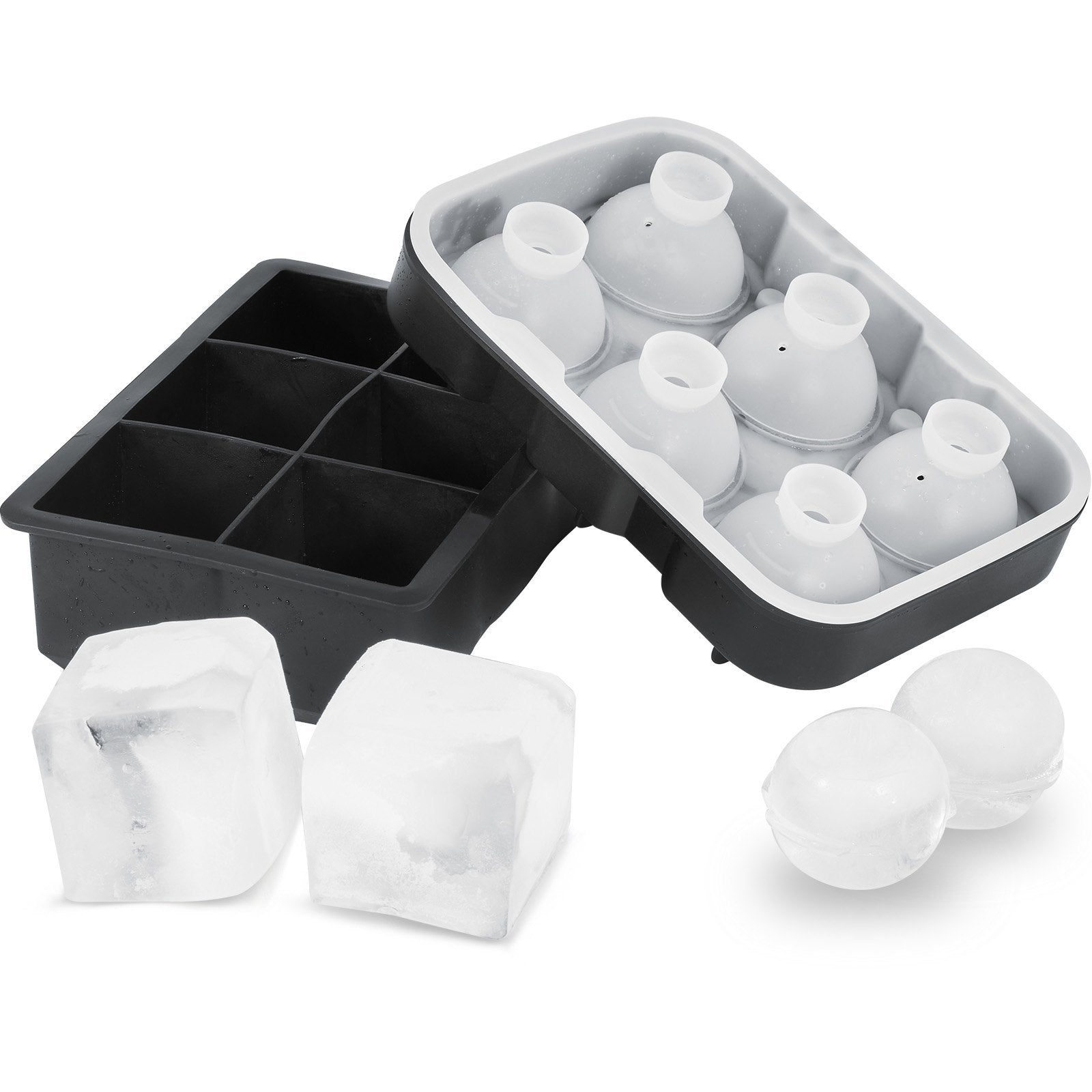 Basketball & Basketball Accessories: VEVOR Ice Cube Trays (Set of 2), 2-in-1 Combo with Silicone Sphere Ice Ball Maker & Large Square Ice Cube Maker with Lid, Reusable Easy Release BPA Free Ice Tray Set for Whiskey Cocktails Bourbon
