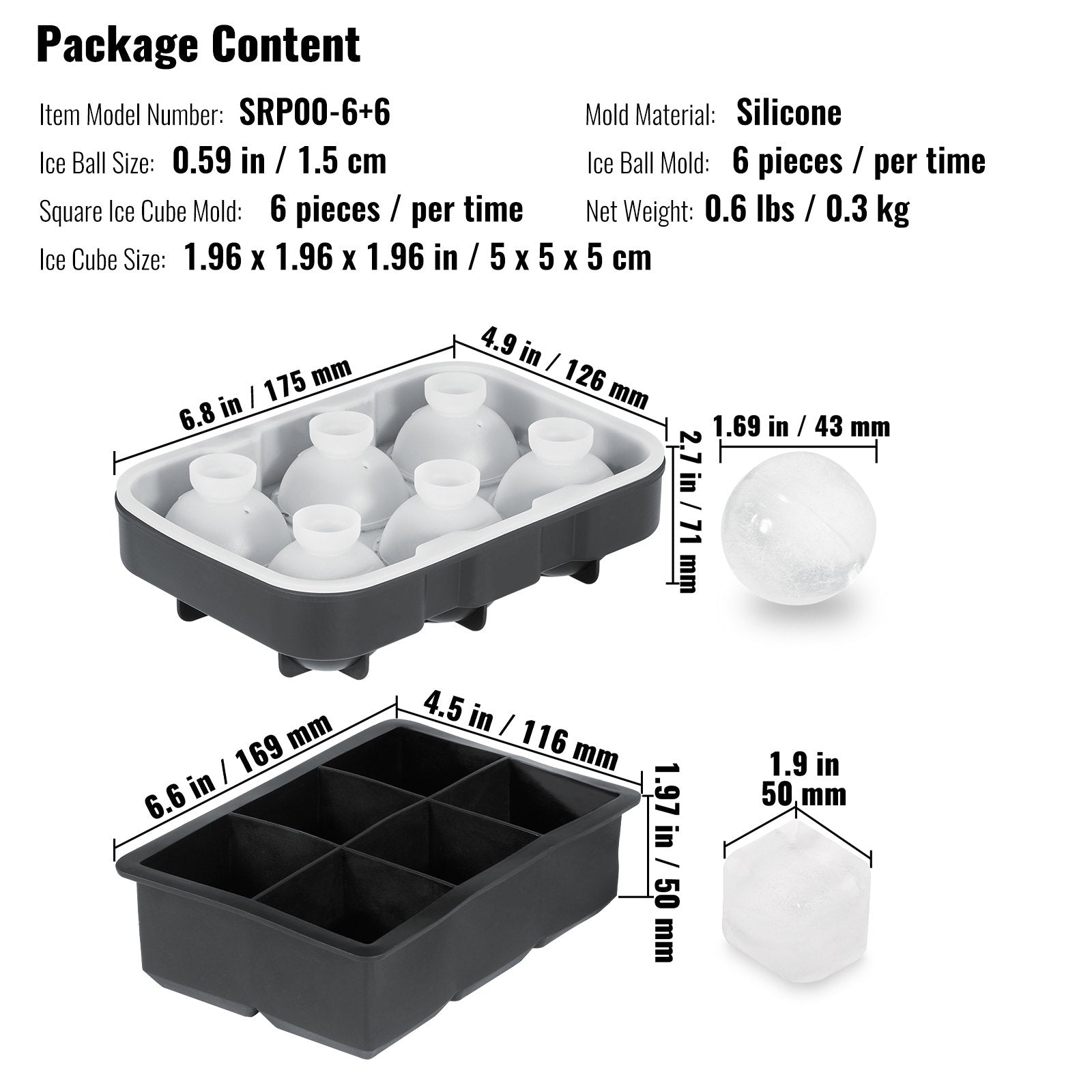 Basketball & Basketball Accessories: VEVOR Ice Cube Trays (Set of 2), 2-in-1 Combo with Silicone Sphere Ice Ball Maker & Large Square Ice Cube Maker with Lid, Reusable Easy Release BPA Free Ice Tray Set for Whiskey Cocktails Bourbon