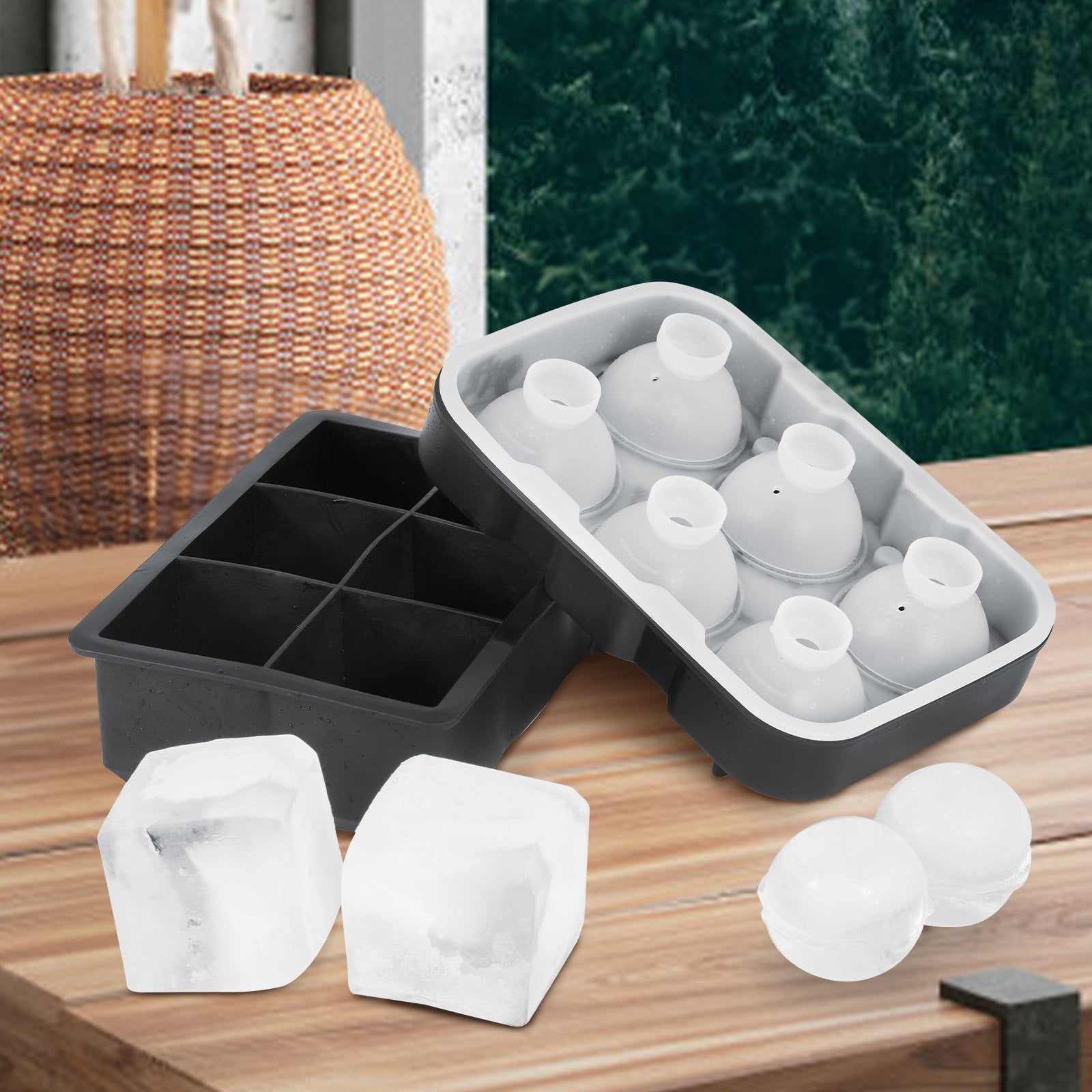 Basketball & Basketball Accessories: VEVOR Ice Cube Trays (Set of 2), 2-in-1 Combo with Silicone Sphere Ice Ball Maker & Large Square Ice Cube Maker with Lid, Reusable Easy Release BPA Free Ice Tray Set for Whiskey Cocktails Bourbon