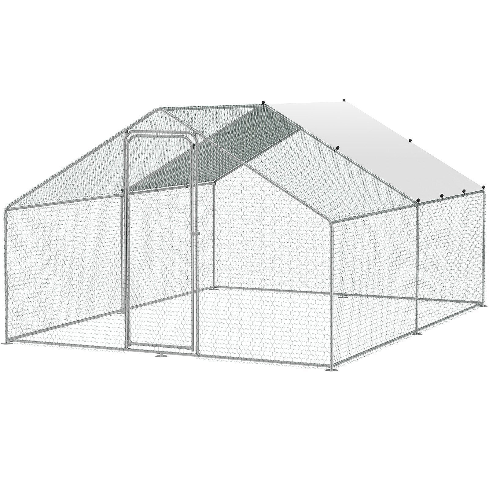 Small Animal Habitats & Cages: VEVOR Large Metal Chicken Coop, 3x3.93x1.99 m Walk-in Chicken Runs for Yard with Cover, Spire Roof Hen House with Security Lock for Outdoor and Backyard, Farm, Duck Rabbit Cage Poultry Pen