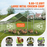 Small Animal Habitats & Cages: VEVOR Large Metal Chicken Coop, 3x3.93x1.99 m Walk-in Chicken Runs for Yard with Cover, Spire Roof Hen House with Security Lock for Outdoor and Backyard, Farm, Duck Rabbit Cage Poultry Pen