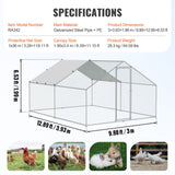 Small Animal Habitats & Cages: VEVOR Large Metal Chicken Coop, 3x3.93x1.99 m Walk-in Chicken Runs for Yard with Cover, Spire Roof Hen House with Security Lock for Outdoor and Backyard, Farm, Duck Rabbit Cage Poultry Pen