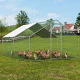 Small Animal Habitats & Cages: VEVOR Large Metal Chicken Coop, 3x3.93x1.99 m Walk-in Chicken Runs for Yard with Cover, Spire Roof Hen House with Security Lock for Outdoor and Backyard, Farm, Duck Rabbit Cage Poultry Pen
