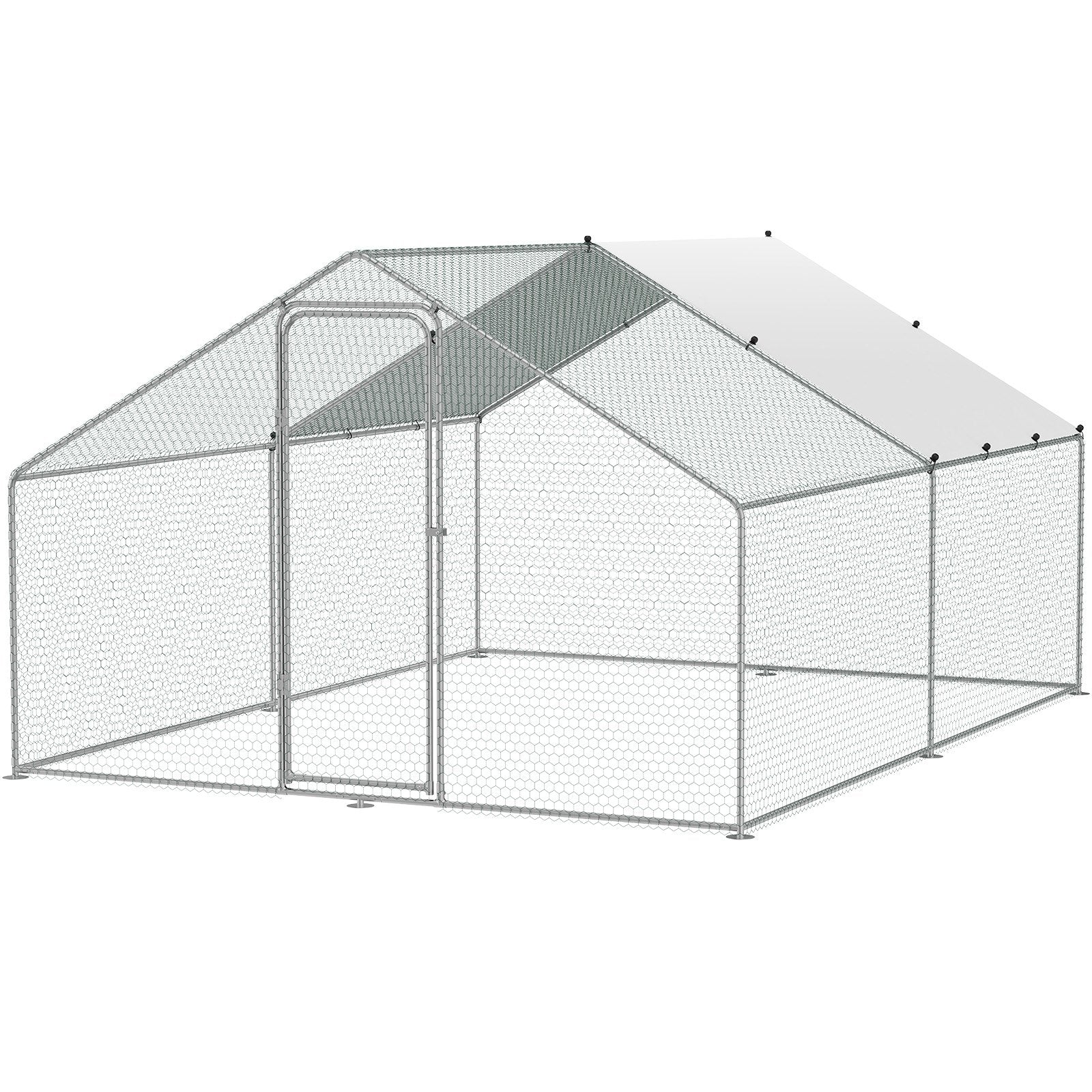 Small Animal Habitats & Cages: VEVOR Large Metal Chicken Coop, 3x3.93x1.99 m Walk-in Chicken Runs for Yard with Cover, Spire Roof Hen House with Security Lock for Outdoor and Backyard, Farm, Duck Rabbit Cage Poultry Pen