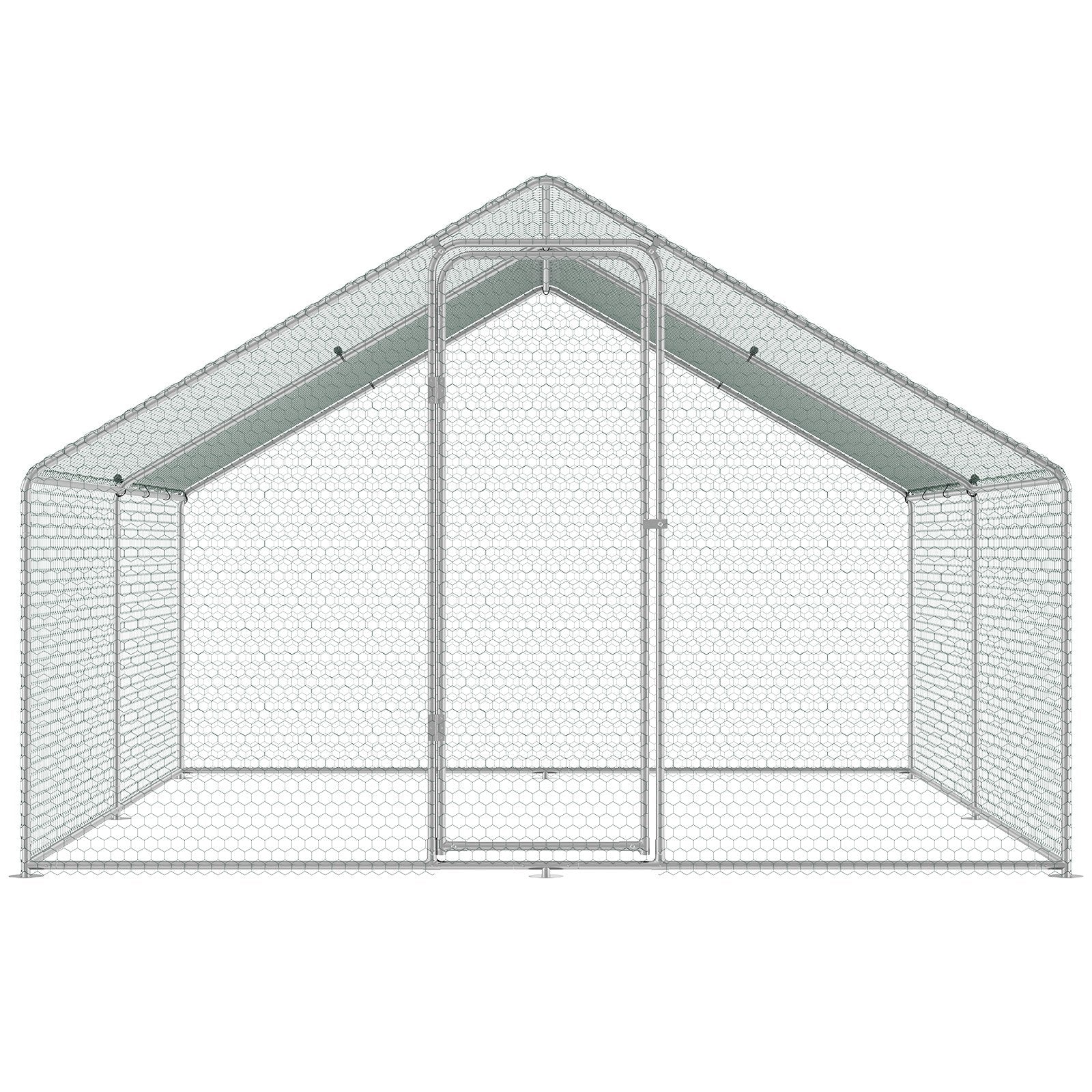Small Animal Habitats & Cages: VEVOR Large Metal Chicken Coop, 3x3.93x1.99 m Walk-in Chicken Runs for Yard with Cover, Spire Roof Hen House with Security Lock for Outdoor and Backyard, Farm, Duck Rabbit Cage Poultry Pen