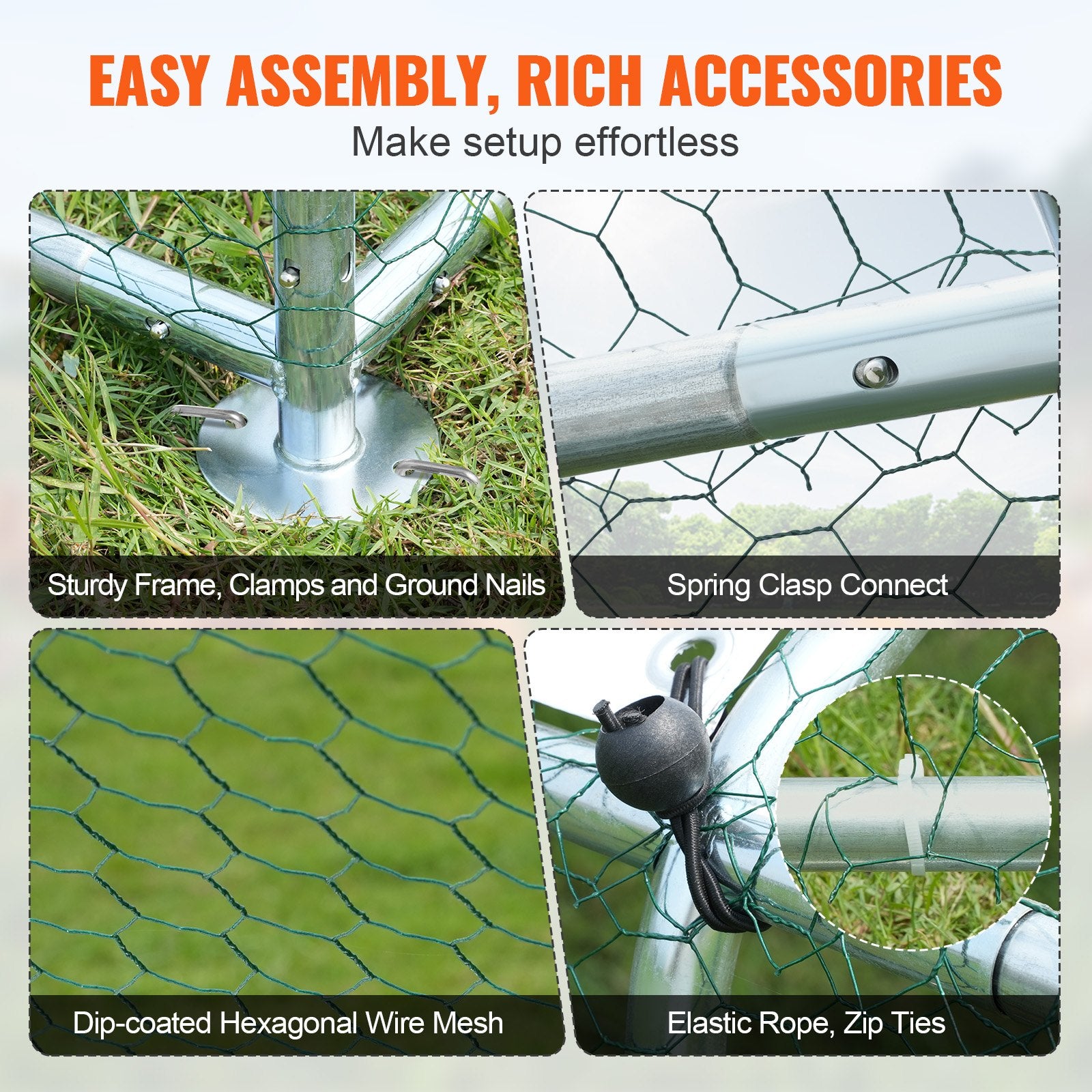 Small Animal Habitats & Cages: VEVOR Large Metal Chicken Coop, 9.8x12.9x6.5 ft Walk in Chicken Run for Yard with Waterproof Cover, Doom Roof Hen House with Security Lock for Outdoor and Backyard, Farm, Duck Rabbit Cage Poultry Pen