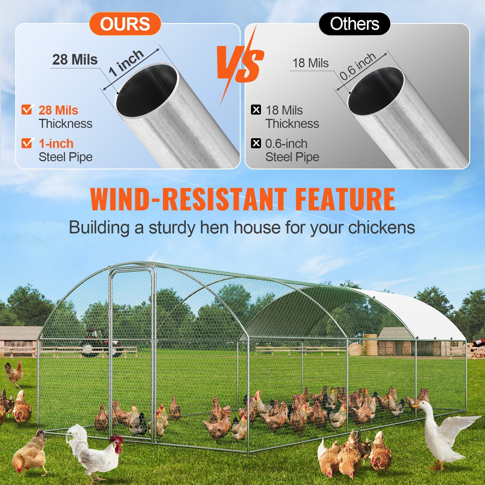Large Metal Chicken Coop with Run, 9.8x19.3x6.5 ft Walk-in Chicken Runs for Yard with Cover, Doom Roof Hen House with Security Lock for Outdoor and Backyard, Farm, Duck Rabbit Cage Poultry Pen
