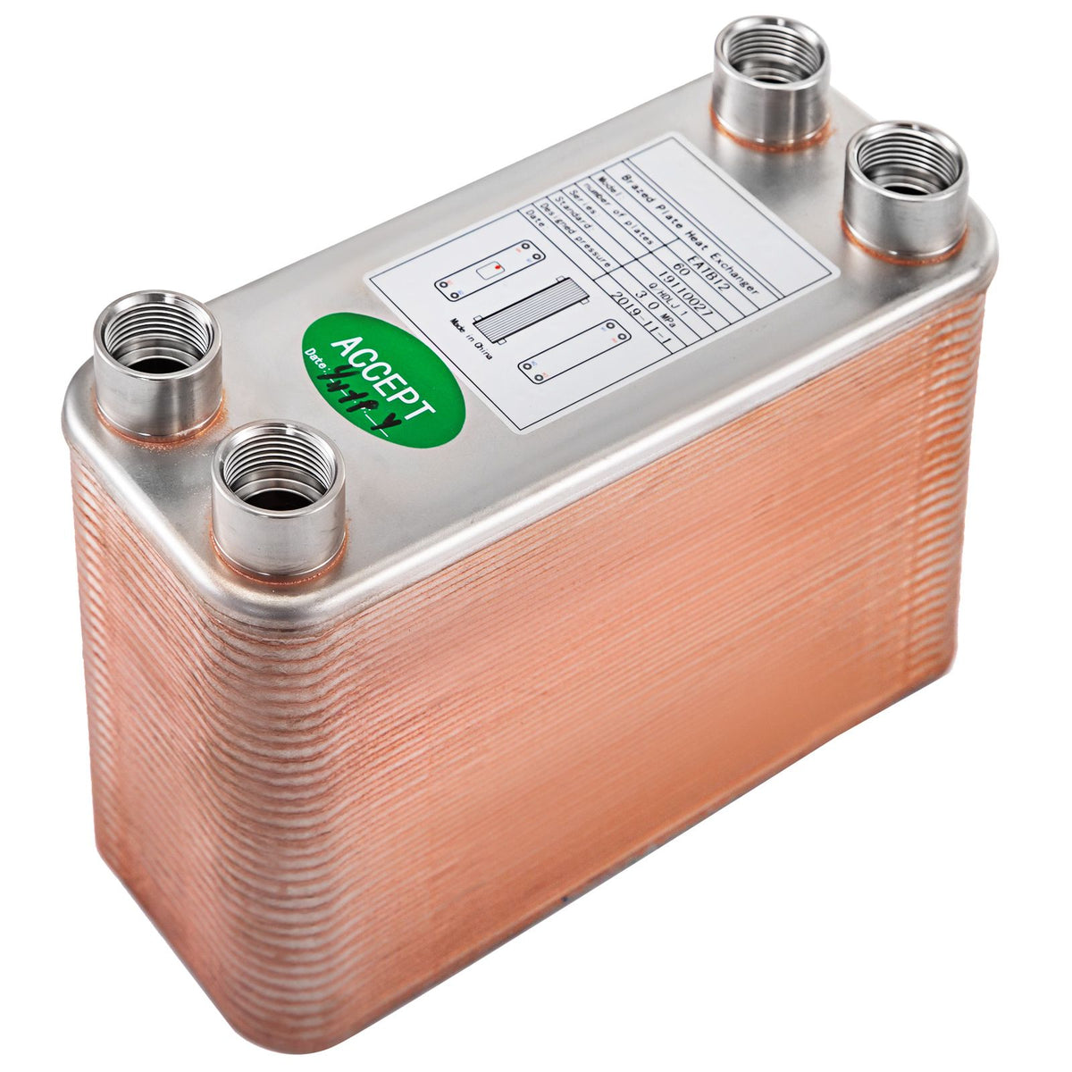 Heat Exchanger 3"x7.5" 60 Plates Brazed Plate Heat Exchanger 316L 1/2" BSP FPT Heat Exchanger EATB12 Beer Wort Chiller for Hydronic Heating