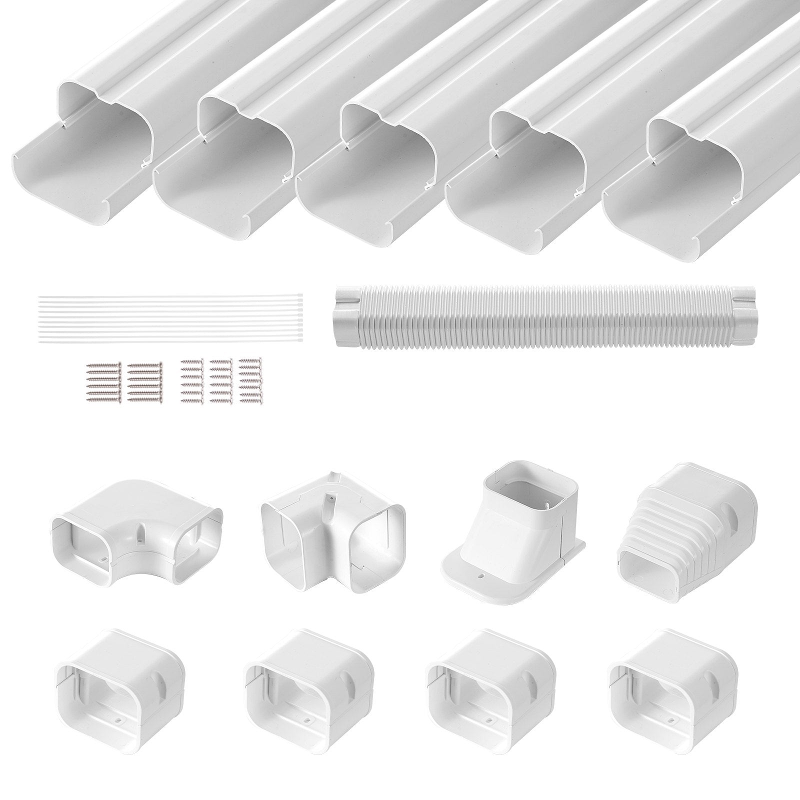 Automotive Repair & Speciality Tools: VEVOR Mini Split Line Set Cover 76.2mm W 3110mm L, PVC Decorative Pipe Line Cover For Air Conditioner with 5 Straight Ducts & Full Components Easy to Install, Paintable for Heat Pumps, White