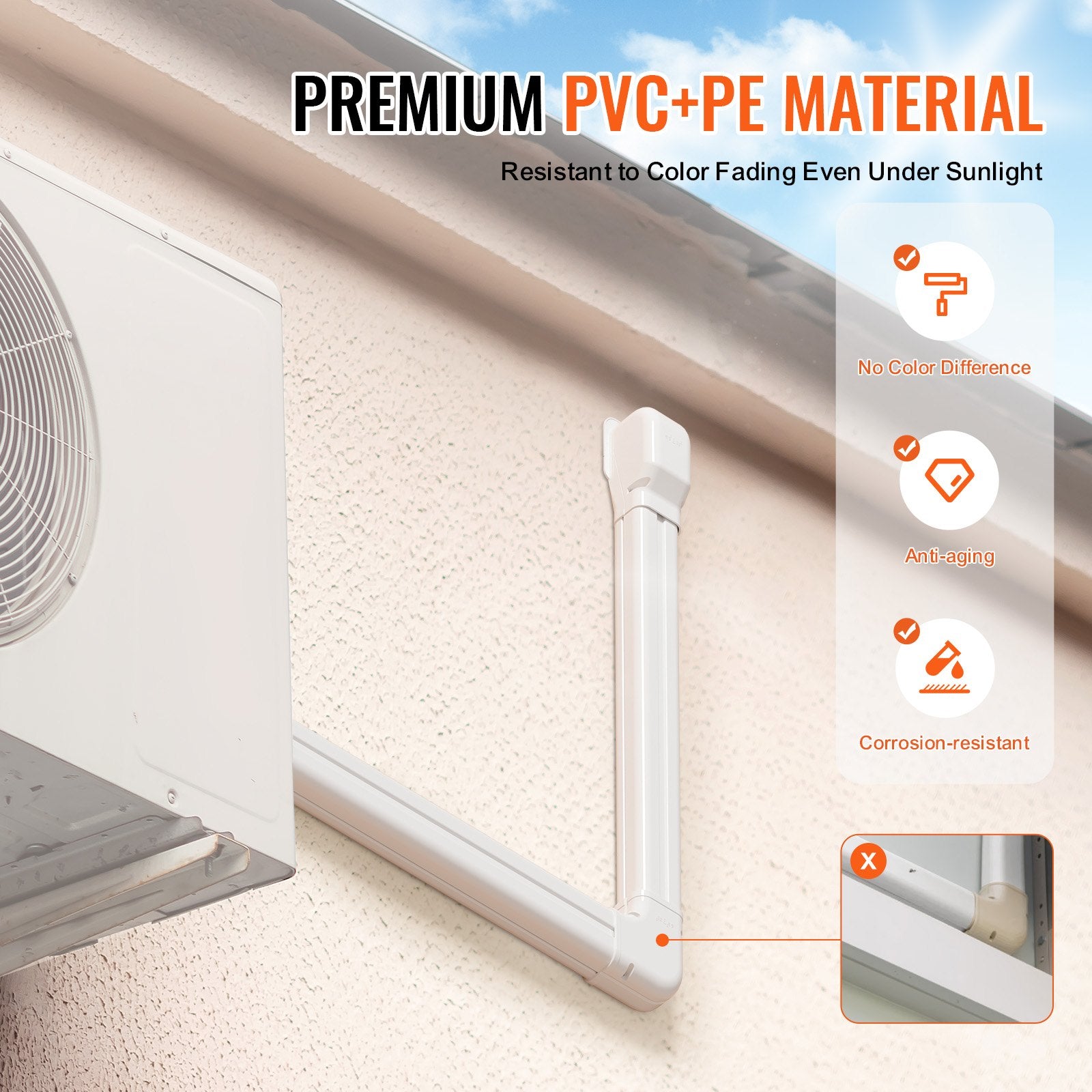 Automotive Repair & Speciality Tools: VEVOR Mini Split Line Set Cover 76.2mm W 3110mm L, PVC Decorative Pipe Line Cover For Air Conditioner with 5 Straight Ducts & Full Components Easy to Install, Paintable for Heat Pumps, White