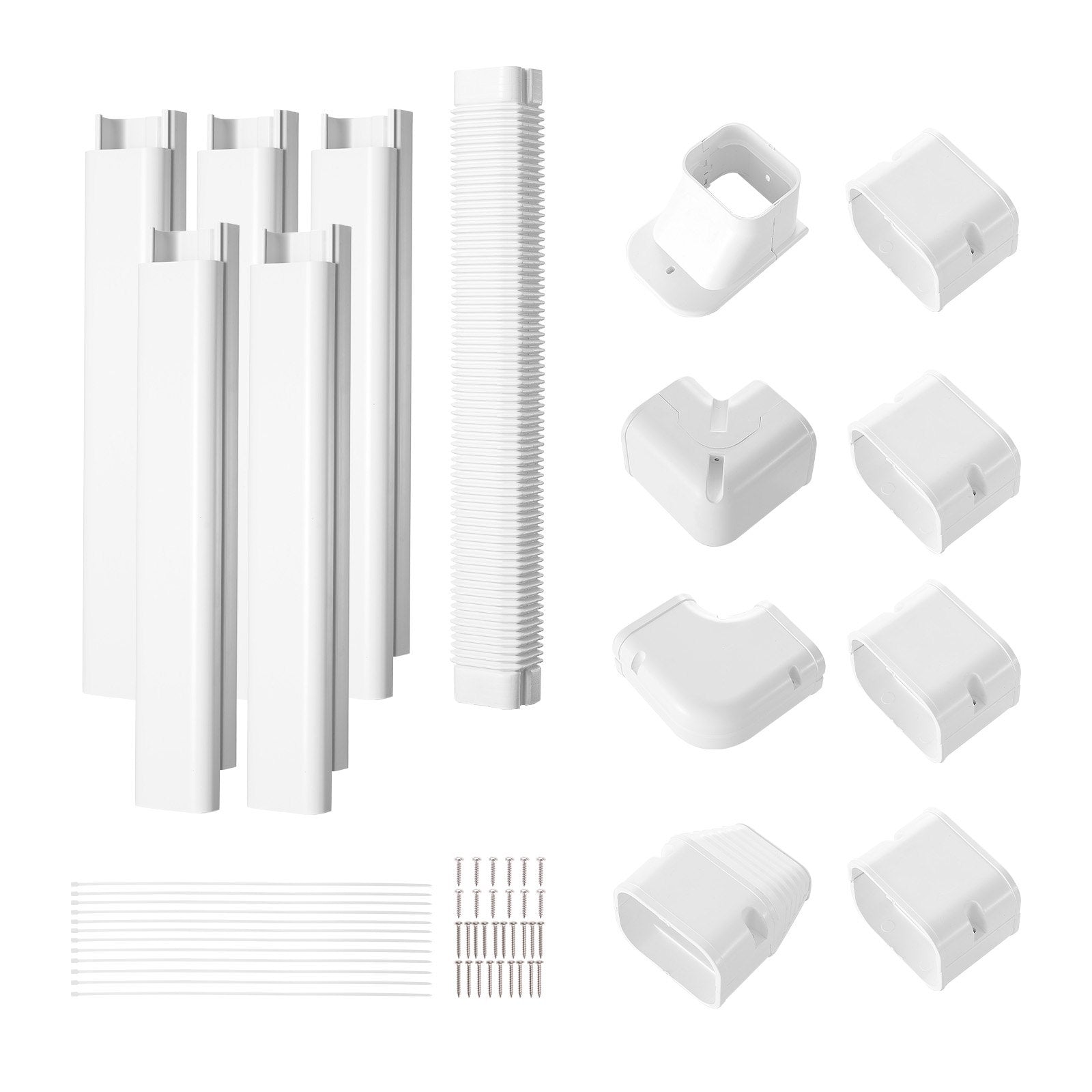 Automotive Repair & Speciality Tools: VEVOR Mini Split Line Set Cover 76.2mm W 3110mm L, PVC Decorative Pipe Line Cover For Air Conditioner with 5 Straight Ducts & Full Components Easy to Install, Paintable for Heat Pumps, White