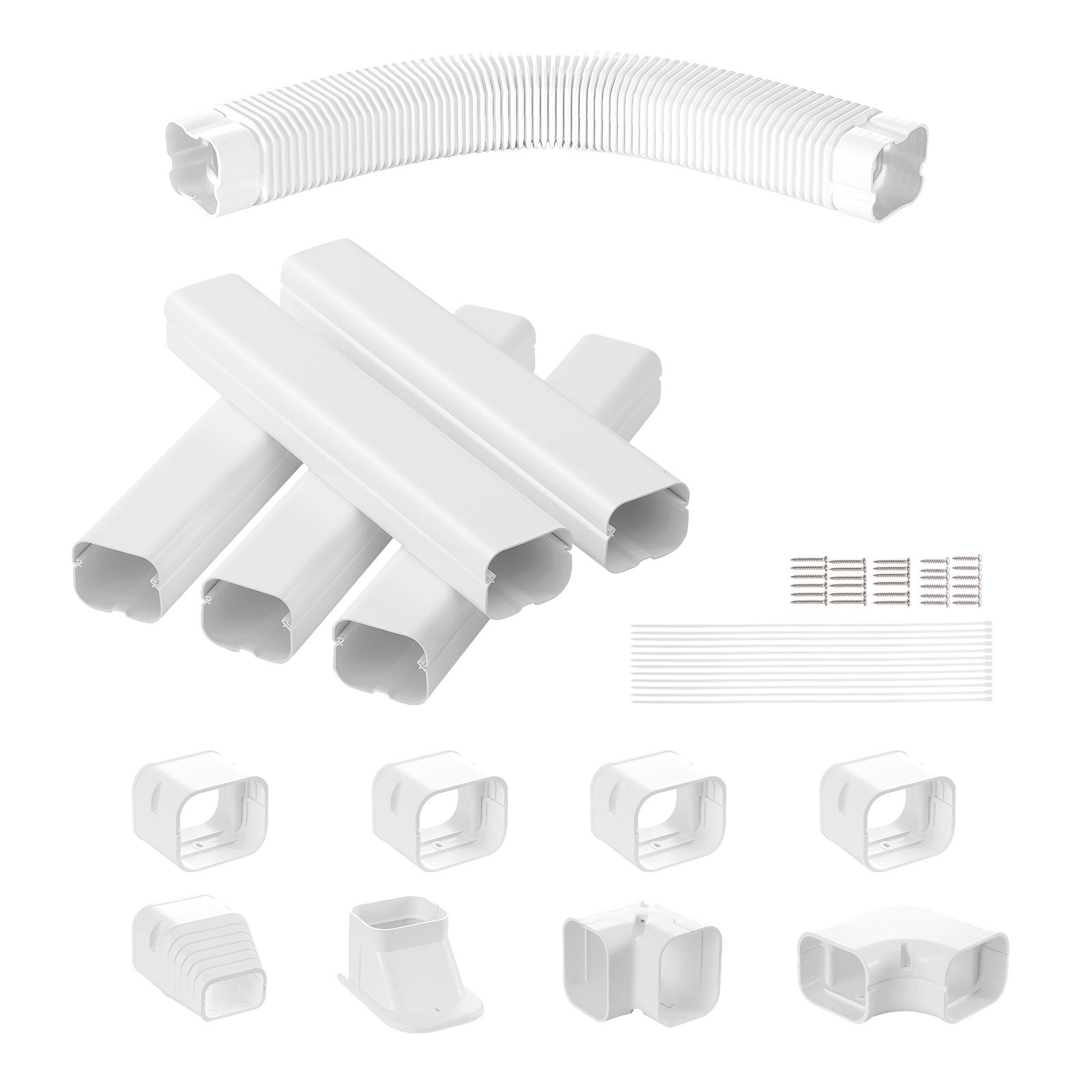 Automotive Repair & Speciality Tools: VEVOR Mini Split Line Set Cover 76.2mm W 3110mm L, PVC Decorative Pipe Line Cover For Air Conditioner with 5 Straight Ducts & Full Components Easy to Install, Paintable for Heat Pumps, White