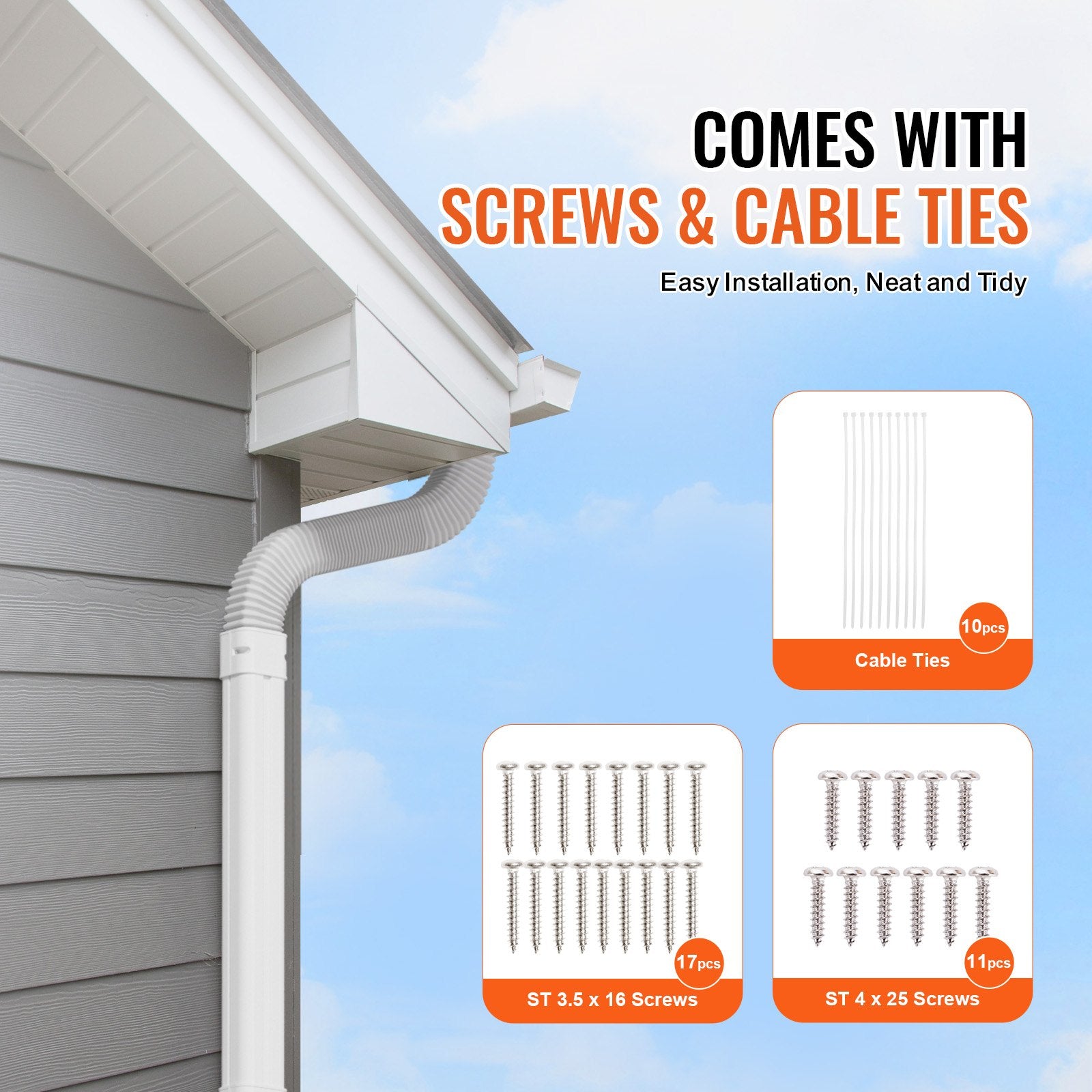 Air Compressors Accessories: VEVOR Mini Split Line Set Cover 76.2mm W 4830mm L, PVC Decorative Pipe Line Cover For Air Conditioner with 4 Straight Ducts & Full Components Easy to Install, Paintable for Heat Pumps, White