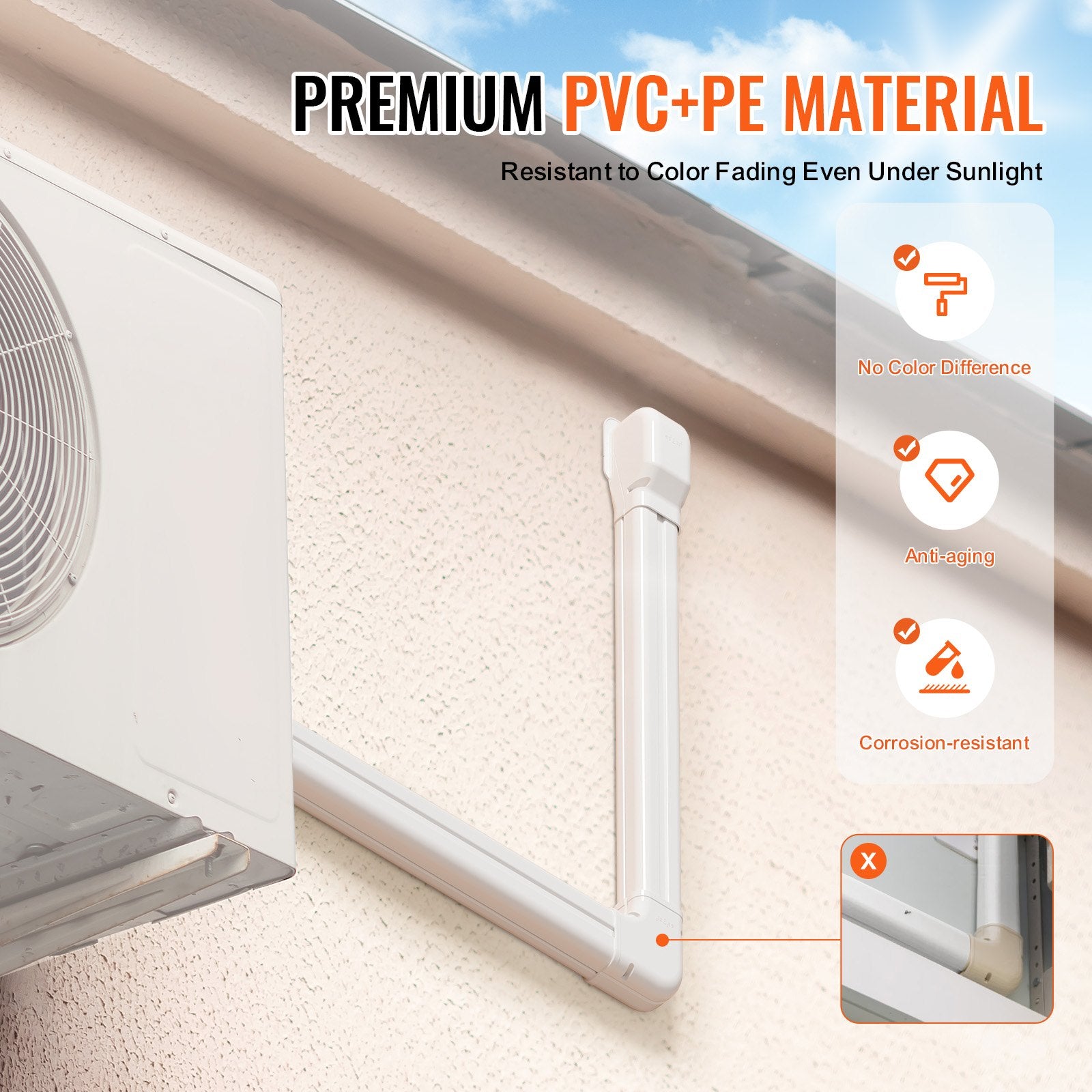 Air Compressors Accessories: VEVOR Mini Split Line Set Cover 76.2mm W 4830mm L, PVC Decorative Pipe Line Cover For Air Conditioner with 4 Straight Ducts & Full Components Easy to Install, Paintable for Heat Pumps, White