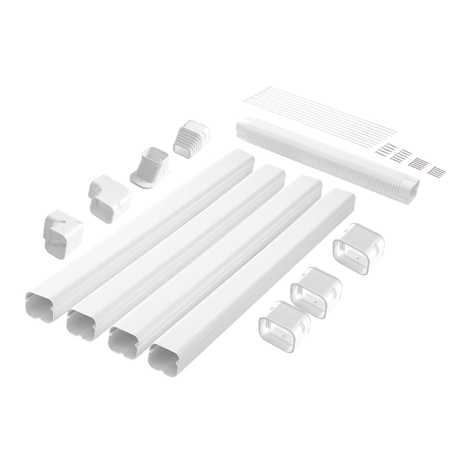 Air Compressors Accessories: VEVOR Mini Split Line Set Cover 76.2mm W 4830mm L, PVC Decorative Pipe Line Cover For Air Conditioner with 4 Straight Ducts & Full Components Easy to Install, Paintable for Heat Pumps, White