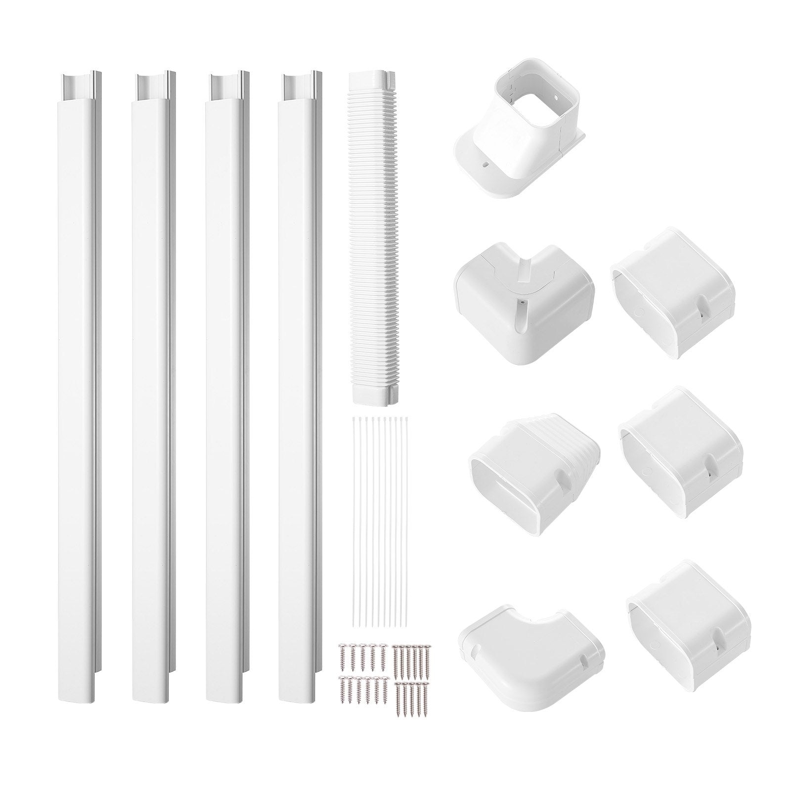 Air Compressors Accessories: VEVOR Mini Split Line Set Cover 76.2mm W 4830mm L, PVC Decorative Pipe Line Cover For Air Conditioner with 4 Straight Ducts & Full Components Easy to Install, Paintable for Heat Pumps, White