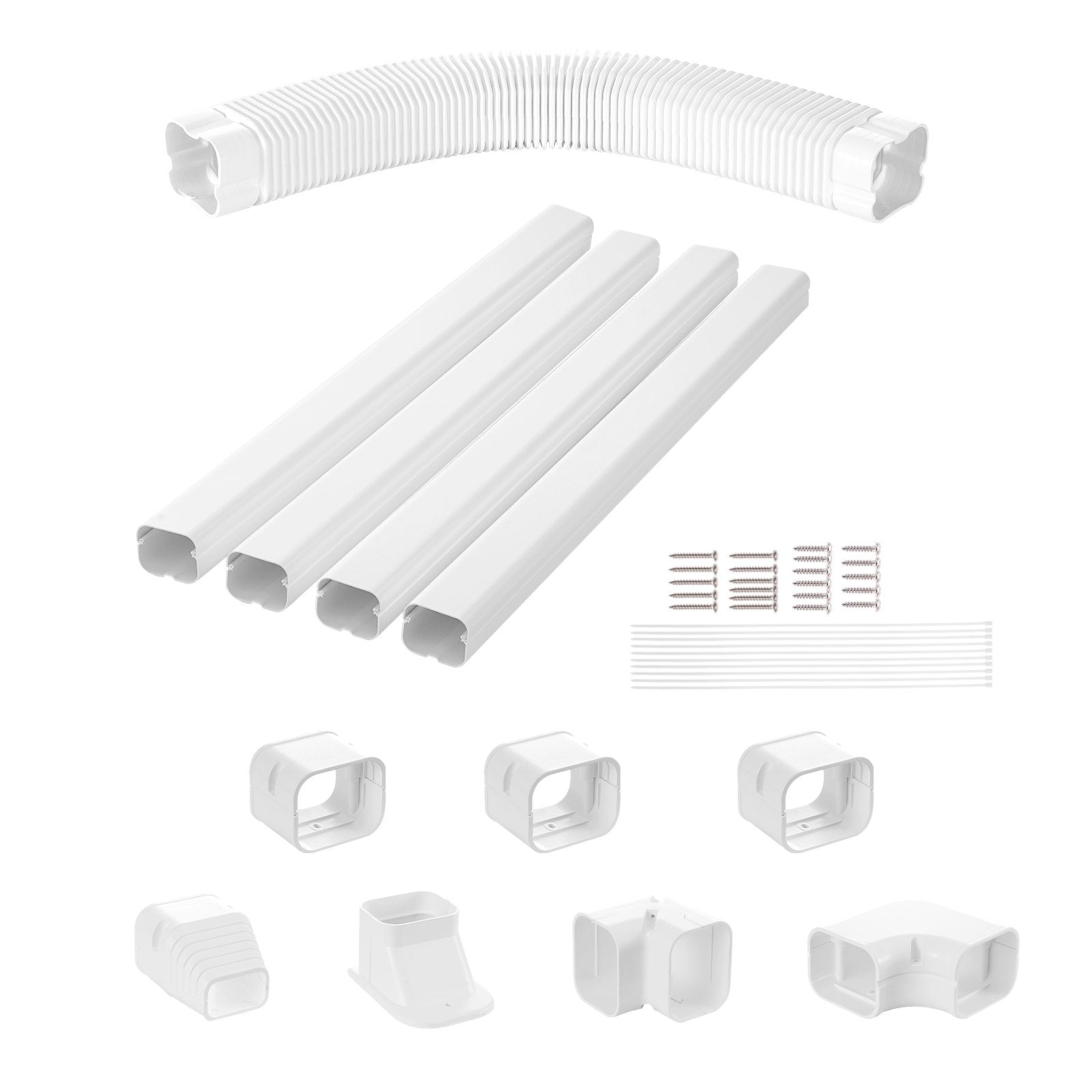 Air Compressors Accessories: VEVOR Mini Split Line Set Cover 76.2mm W 4830mm L, PVC Decorative Pipe Line Cover For Air Conditioner with 4 Straight Ducts & Full Components Easy to Install, Paintable for Heat Pumps, White