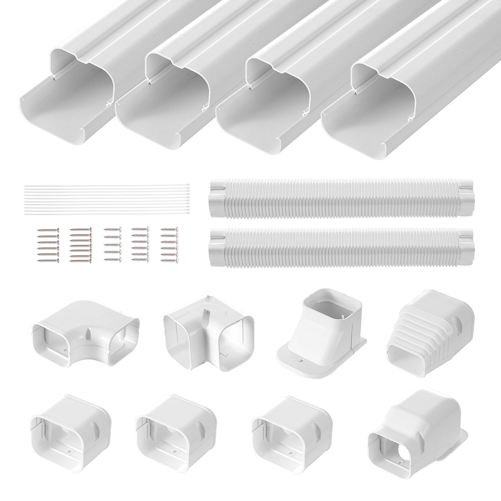 Automotive Repair & Speciality Tools: VEVOR Mini Split Line Set Cover 76.2mm W 5350mm L, PVC Decorative Pipe Line Cover For Air Conditioner with 4 Straight Ducts & Full Components Easy to Install, Paintable for Heat Pumps, White