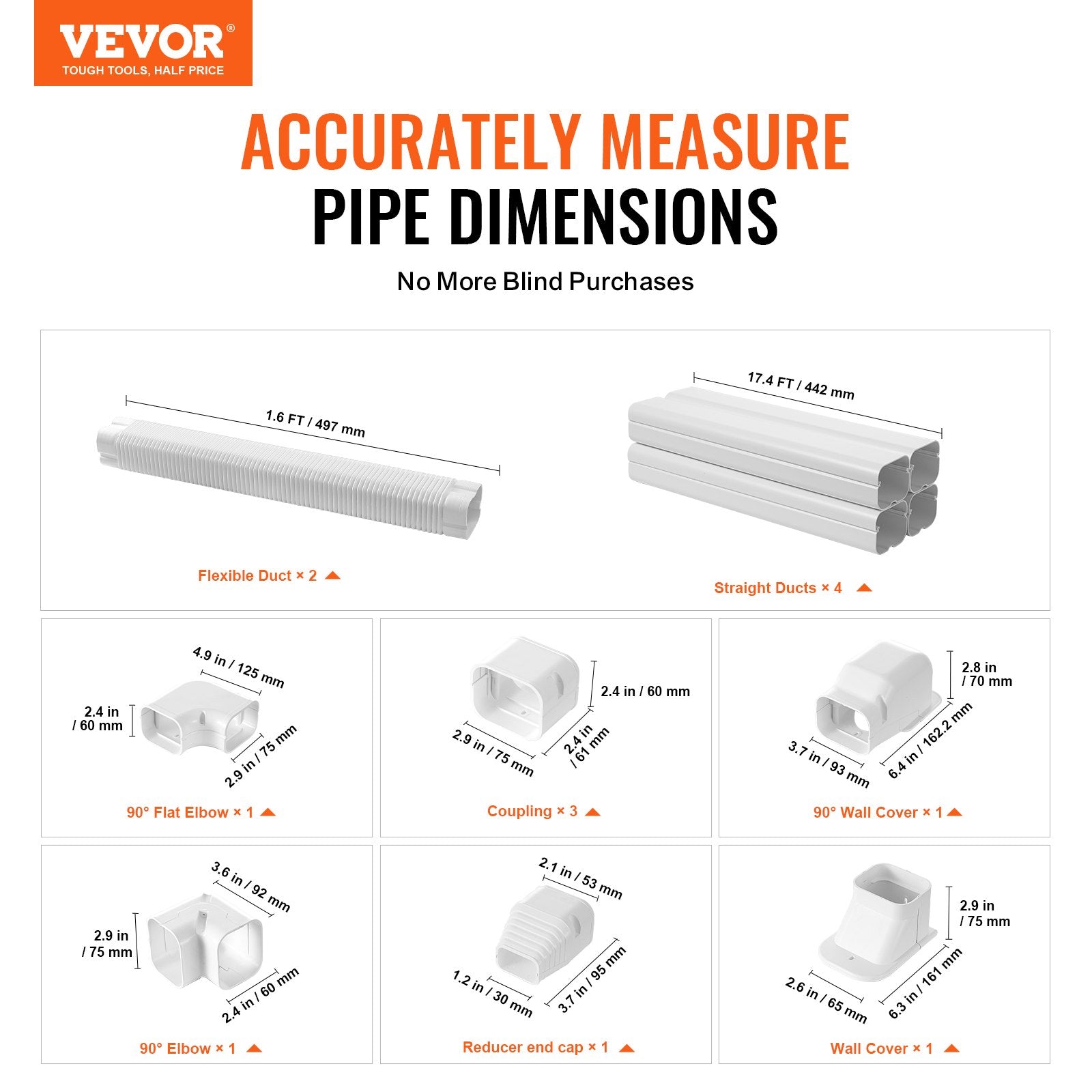 Automotive Repair & Speciality Tools: VEVOR Mini Split Line Set Cover 76.2mm W 5350mm L, PVC Decorative Pipe Line Cover For Air Conditioner with 4 Straight Ducts & Full Components Easy to Install, Paintable for Heat Pumps, White