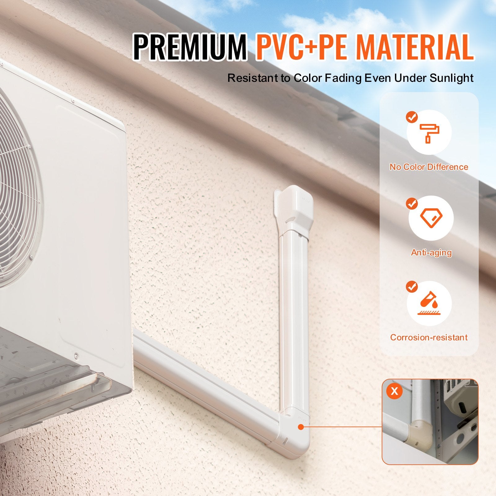 Automotive Repair & Speciality Tools: VEVOR Mini Split Line Set Cover 76.2mm W 5350mm L, PVC Decorative Pipe Line Cover For Air Conditioner with 4 Straight Ducts & Full Components Easy to Install, Paintable for Heat Pumps, White