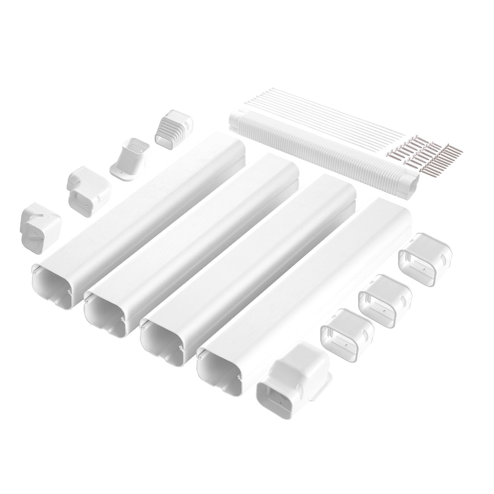 Automotive Repair & Speciality Tools: VEVOR Mini Split Line Set Cover 76.2mm W 5350mm L, PVC Decorative Pipe Line Cover For Air Conditioner with 4 Straight Ducts & Full Components Easy to Install, Paintable for Heat Pumps, White