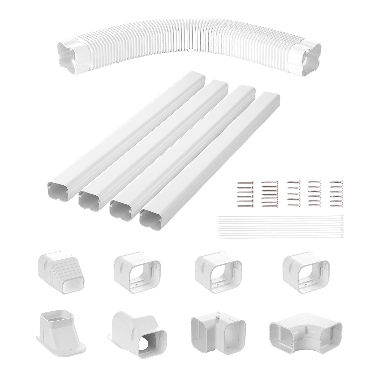 Automotive Repair & Speciality Tools: VEVOR Mini Split Line Set Cover 76.2mm W 5350mm L, PVC Decorative Pipe Line Cover For Air Conditioner with 4 Straight Ducts & Full Components Easy to Install, Paintable for Heat Pumps, White