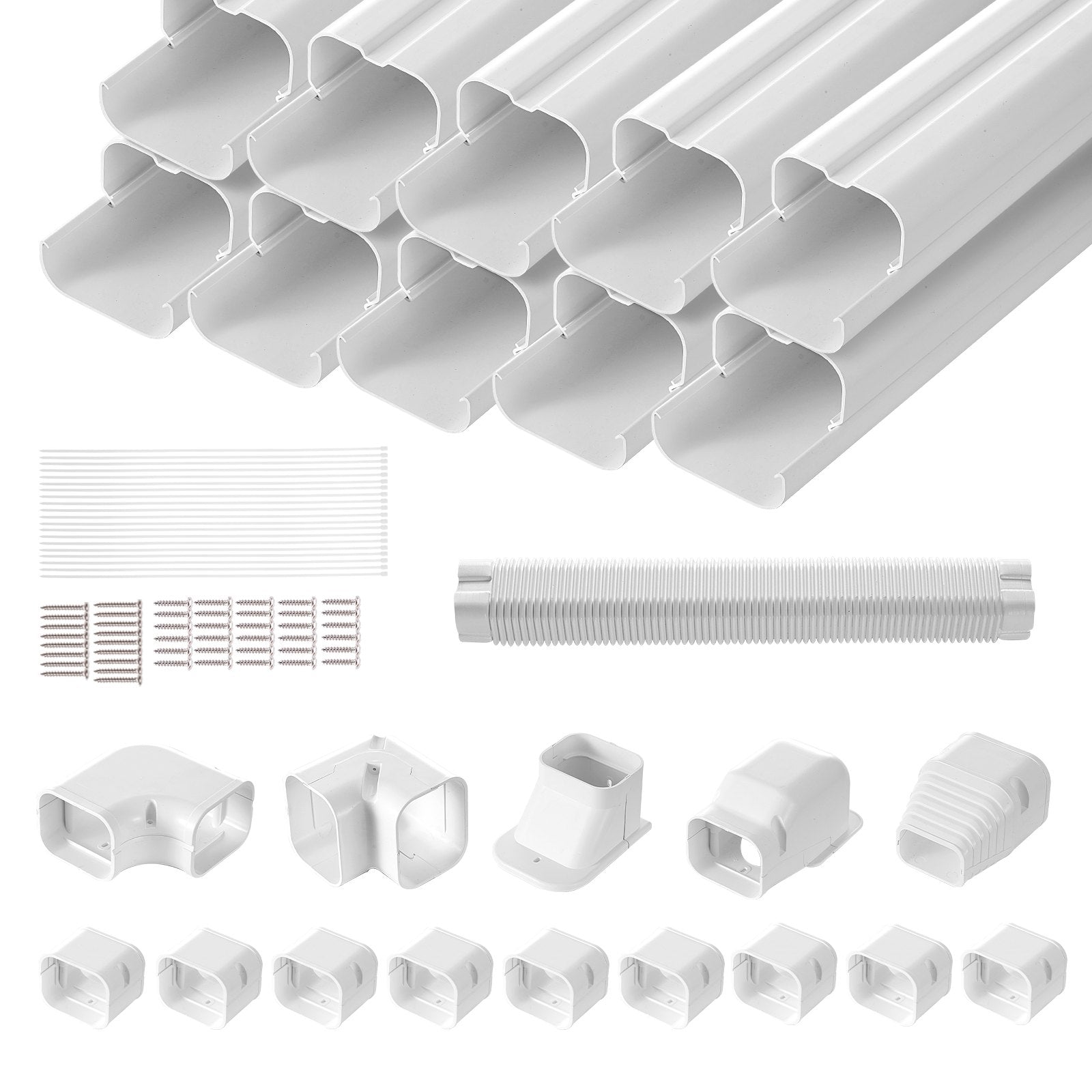 Air Compressors Accessories: VEVOR Mini Split Line Set Cover 76.2mm W 5400mm L, PVC Decorative Pipe Line Cover For Air Conditioner with 10 Straight Ducts & Full Components Easy to Install, Paintable for Heat Pumps, White