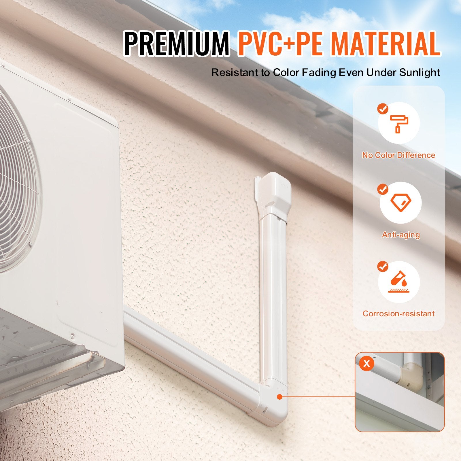 Air Compressors Accessories: VEVOR Mini Split Line Set Cover 76.2mm W 5400mm L, PVC Decorative Pipe Line Cover For Air Conditioner with 10 Straight Ducts & Full Components Easy to Install, Paintable for Heat Pumps, White
