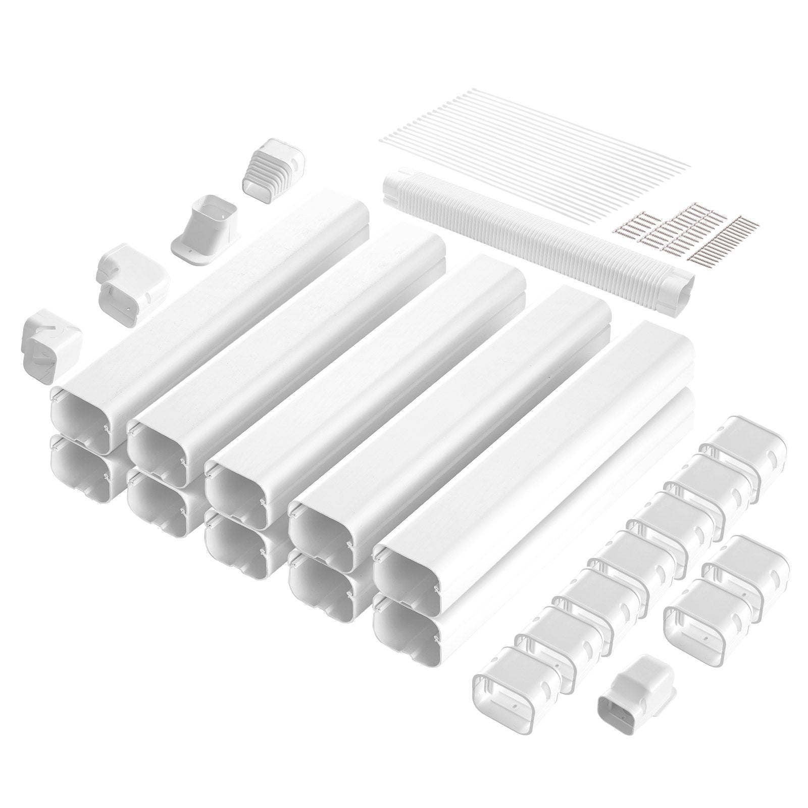 Air Compressors Accessories: VEVOR Mini Split Line Set Cover 76.2mm W 5400mm L, PVC Decorative Pipe Line Cover For Air Conditioner with 10 Straight Ducts & Full Components Easy to Install, Paintable for Heat Pumps, White