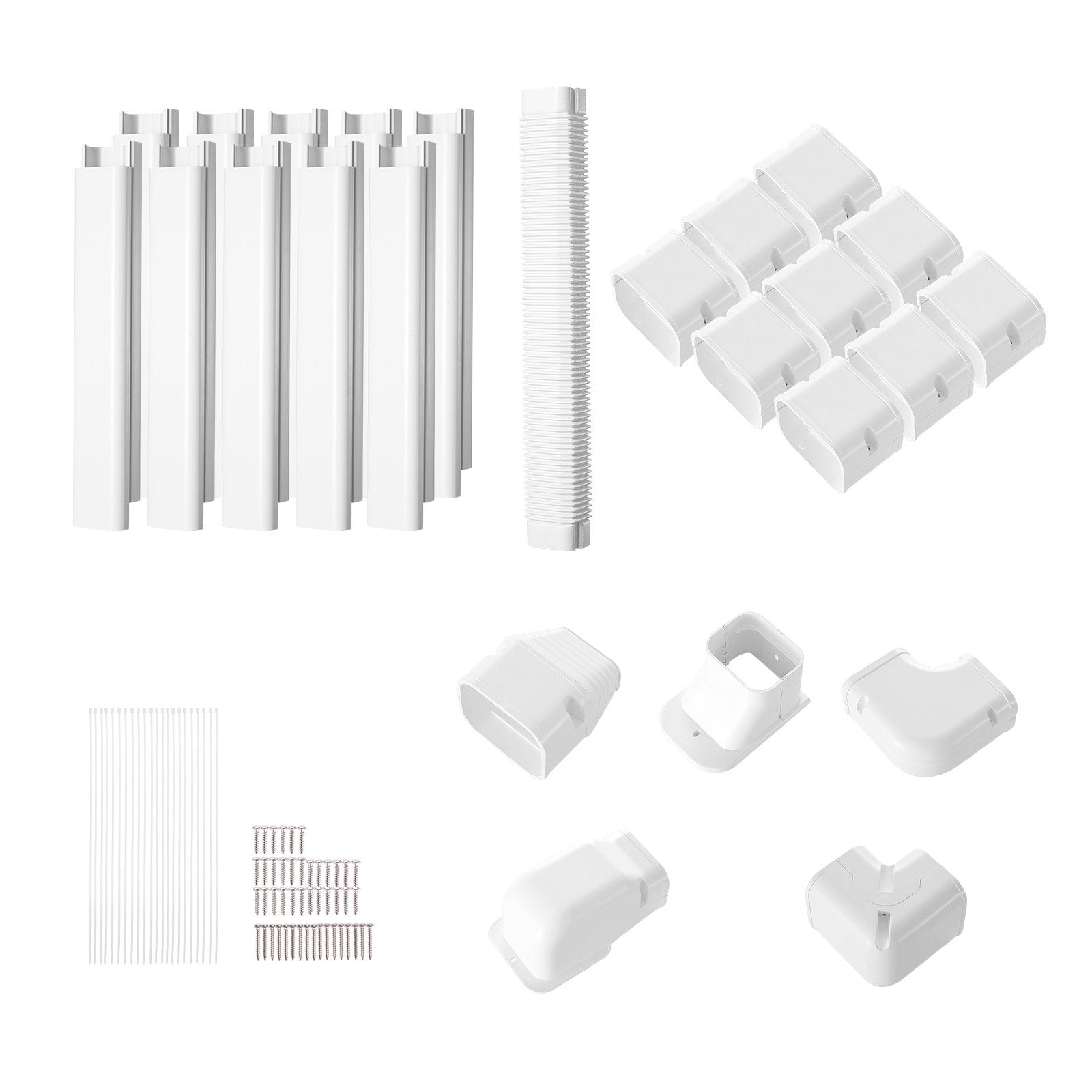 Air Compressors Accessories: VEVOR Mini Split Line Set Cover 76.2mm W 5400mm L, PVC Decorative Pipe Line Cover For Air Conditioner with 10 Straight Ducts & Full Components Easy to Install, Paintable for Heat Pumps, White