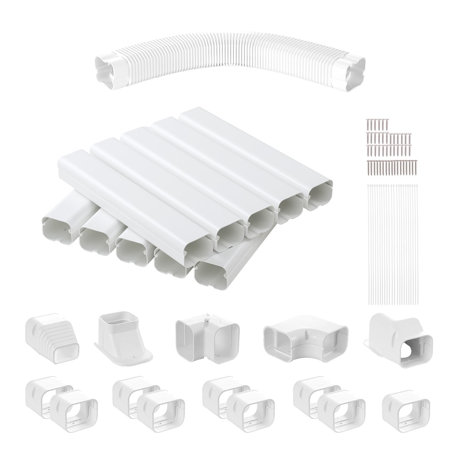 Air Compressors Accessories: VEVOR Mini Split Line Set Cover 76.2mm W 5400mm L, PVC Decorative Pipe Line Cover For Air Conditioner with 10 Straight Ducts & Full Components Easy to Install, Paintable for Heat Pumps, White
