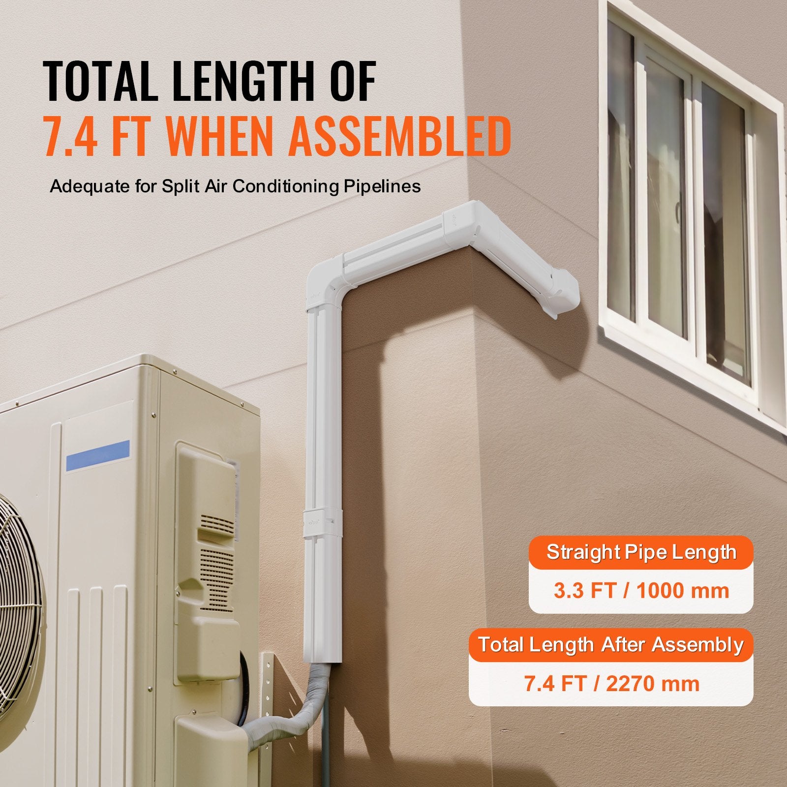 Automotive Repair & Speciality Tools: VEVOR Mini Split Line Set Cover 76.2mm W 2270mm L, PVC Decorative Pipe Line Cover For Air Conditioner with 2 Straight Ducts & Full Components Easy to Install, Paintable for Heat Pumps, White