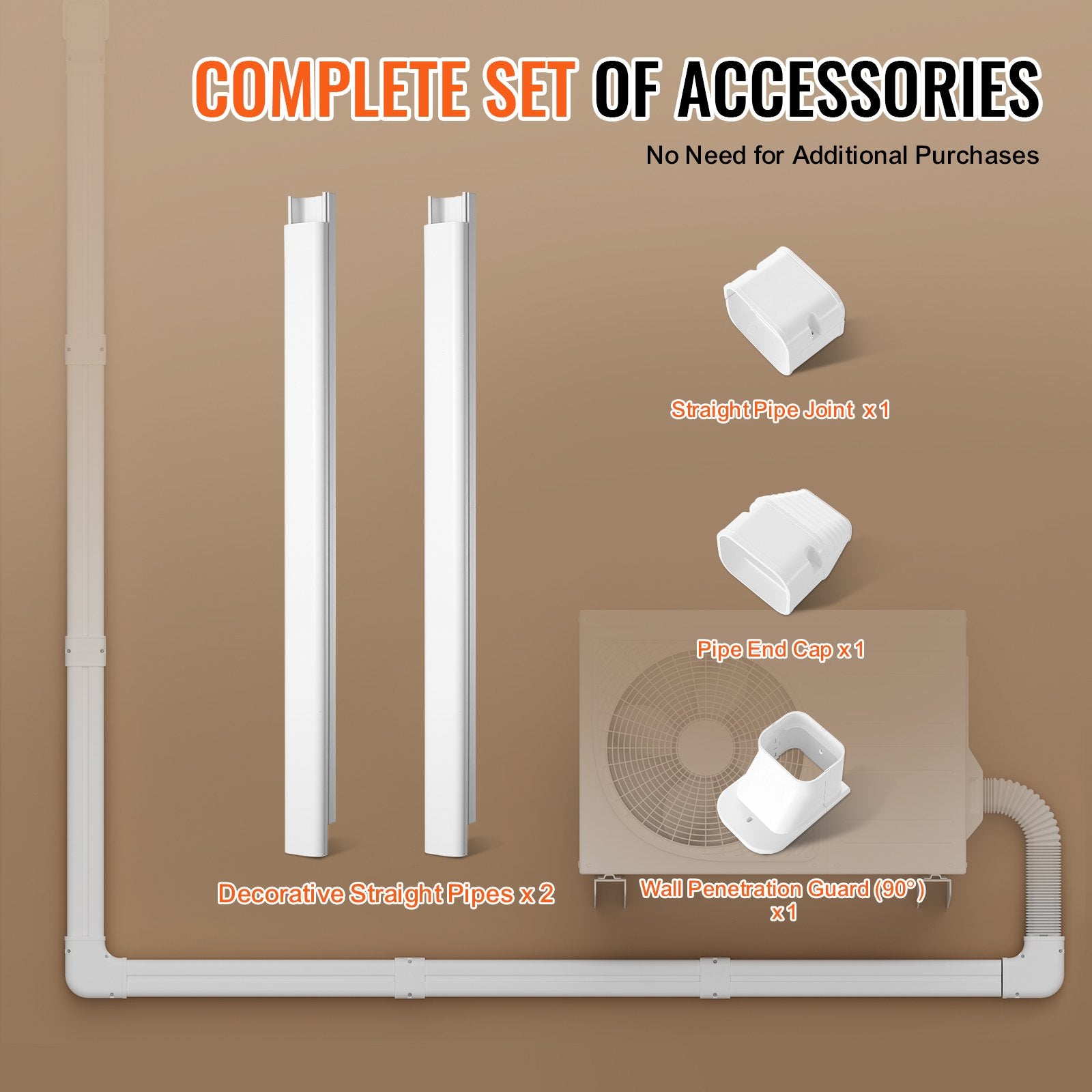 Automotive Repair & Speciality Tools: VEVOR Mini Split Line Set Cover 76.2mm W 2270mm L, PVC Decorative Pipe Line Cover For Air Conditioner with 2 Straight Ducts & Full Components Easy to Install, Paintable for Heat Pumps, White
