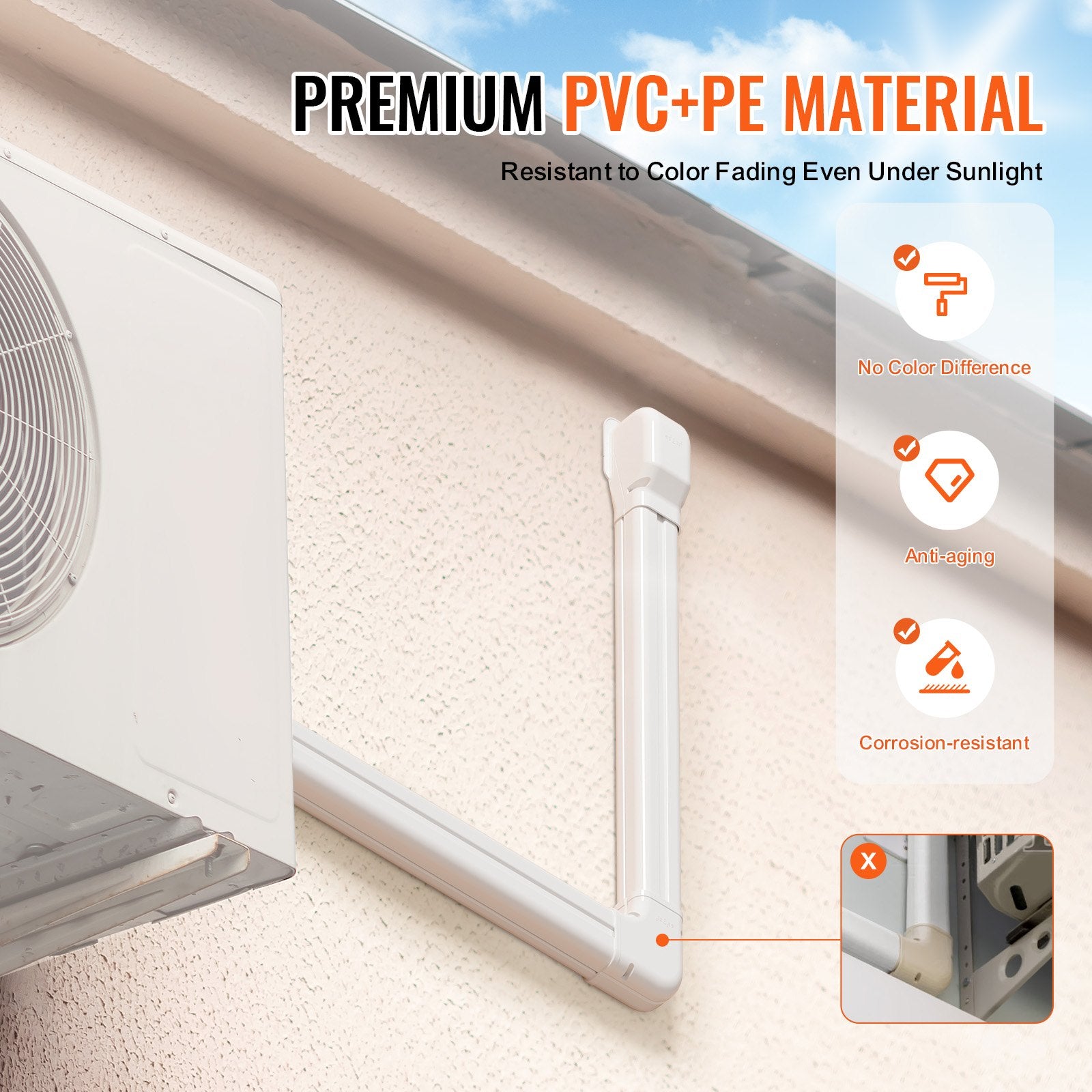 Automotive Repair & Speciality Tools: VEVOR Mini Split Line Set Cover 76.2mm W 2270mm L, PVC Decorative Pipe Line Cover For Air Conditioner with 2 Straight Ducts & Full Components Easy to Install, Paintable for Heat Pumps, White