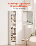 VEVOR 8-Tier Narrow Bookshelf 180cm Wooden Open Bookcase Adjustable Shelf White