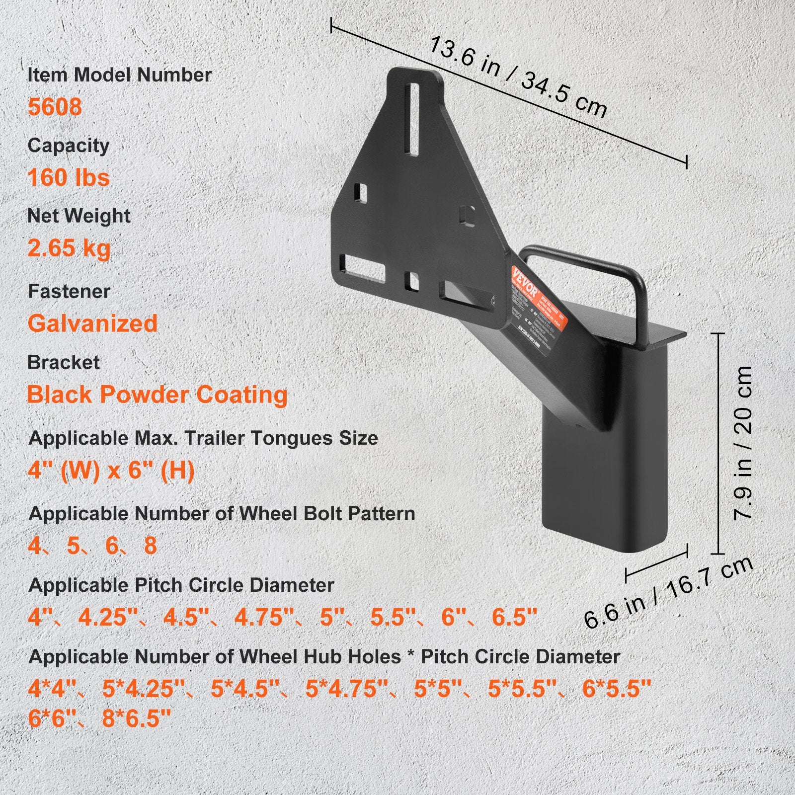 Bicycle Stands & Storage: VEVOR Spare Tire Carrier, Trailer Spare Tire Mount, 160 lbs Capacity, Utility Trailer Accessories Fits Most 4 & 5 & 6 & 8 Lugs Wheels on 4", 4.25", 4.5", 4.75", 5", 5.5", 6", 6.5" Bolt Patterns