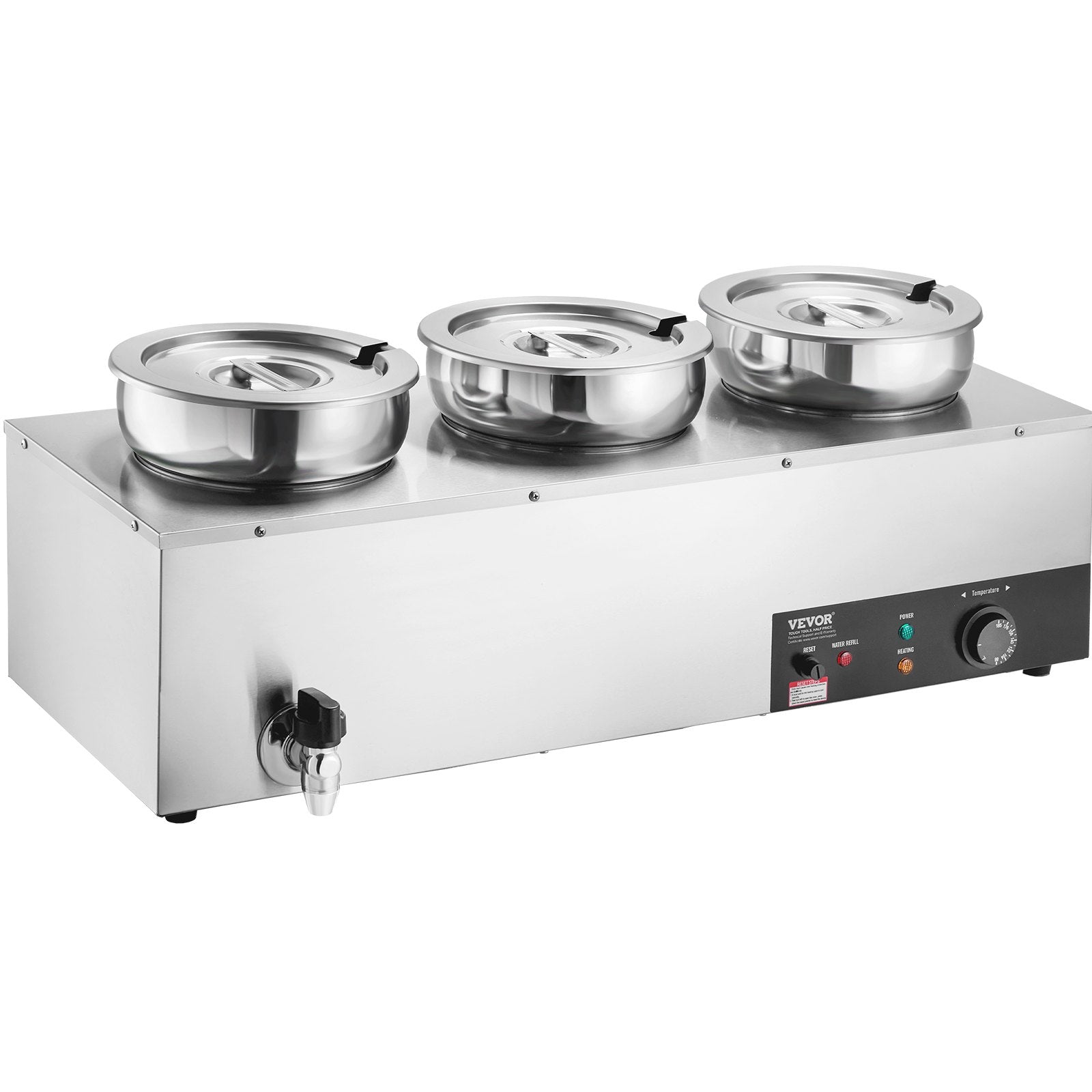 Food Warmers & Chafing Dishes: VEVOR Electric Soup Warmer, Three 7.4QT Stainless Steel Round Pot, 1200W Commercial Food Warmer, 30 - 85℃ Adjustable Temp, Bain Marie with Anti-Dry Burn and Reset Button, for Restaurant, Buffet