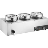 Food Warmers & Chafing Dishes: VEVOR Electric Soup Warmer, Three 7.4QT Stainless Steel Round Pot, 1200W Commercial Food Warmer, 30 - 85℃ Adjustable Temp, Bain Marie with Anti-Dry Burn and Reset Button, for Restaurant, Buffet