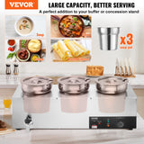 Food Warmers & Chafing Dishes: VEVOR Electric Soup Warmer, Three 7.4QT Stainless Steel Round Pot, 1200W Commercial Food Warmer, 30 - 85℃ Adjustable Temp, Bain Marie with Anti-Dry Burn and Reset Button, for Restaurant, Buffet