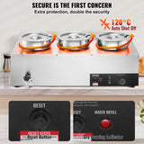 Food Warmers & Chafing Dishes: VEVOR Electric Soup Warmer, Three 7.4QT Stainless Steel Round Pot, 1200W Commercial Food Warmer, 30 - 85℃ Adjustable Temp, Bain Marie with Anti-Dry Burn and Reset Button, for Restaurant, Buffet