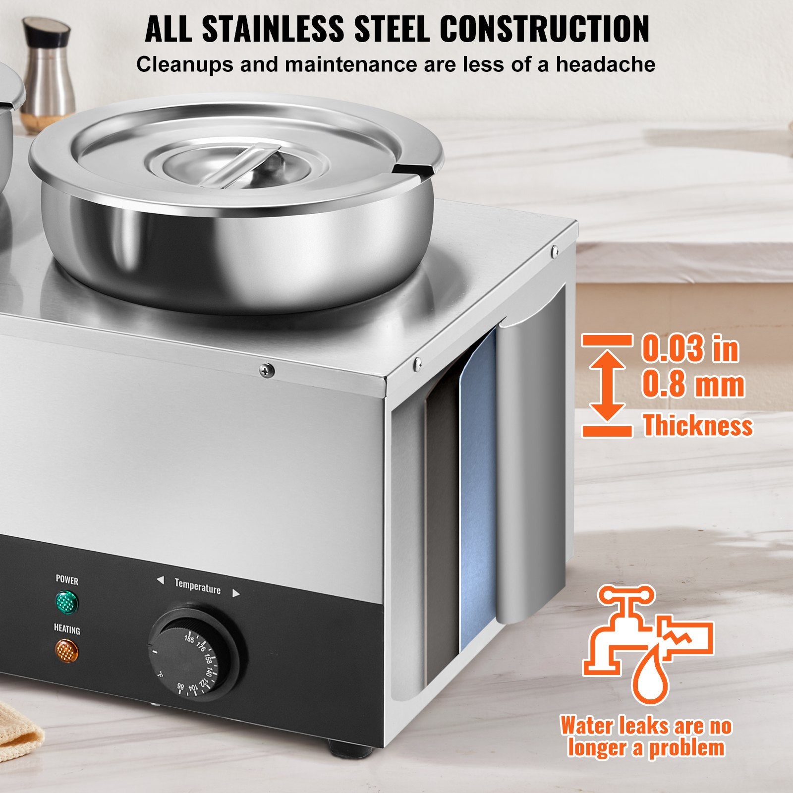 Food Warmers & Chafing Dishes: VEVOR Electric Soup Warmer, Three 7.4QT Stainless Steel Round Pot, 1200W Commercial Food Warmer, 30 - 85℃ Adjustable Temp, Bain Marie with Anti-Dry Burn and Reset Button, for Restaurant, Buffet