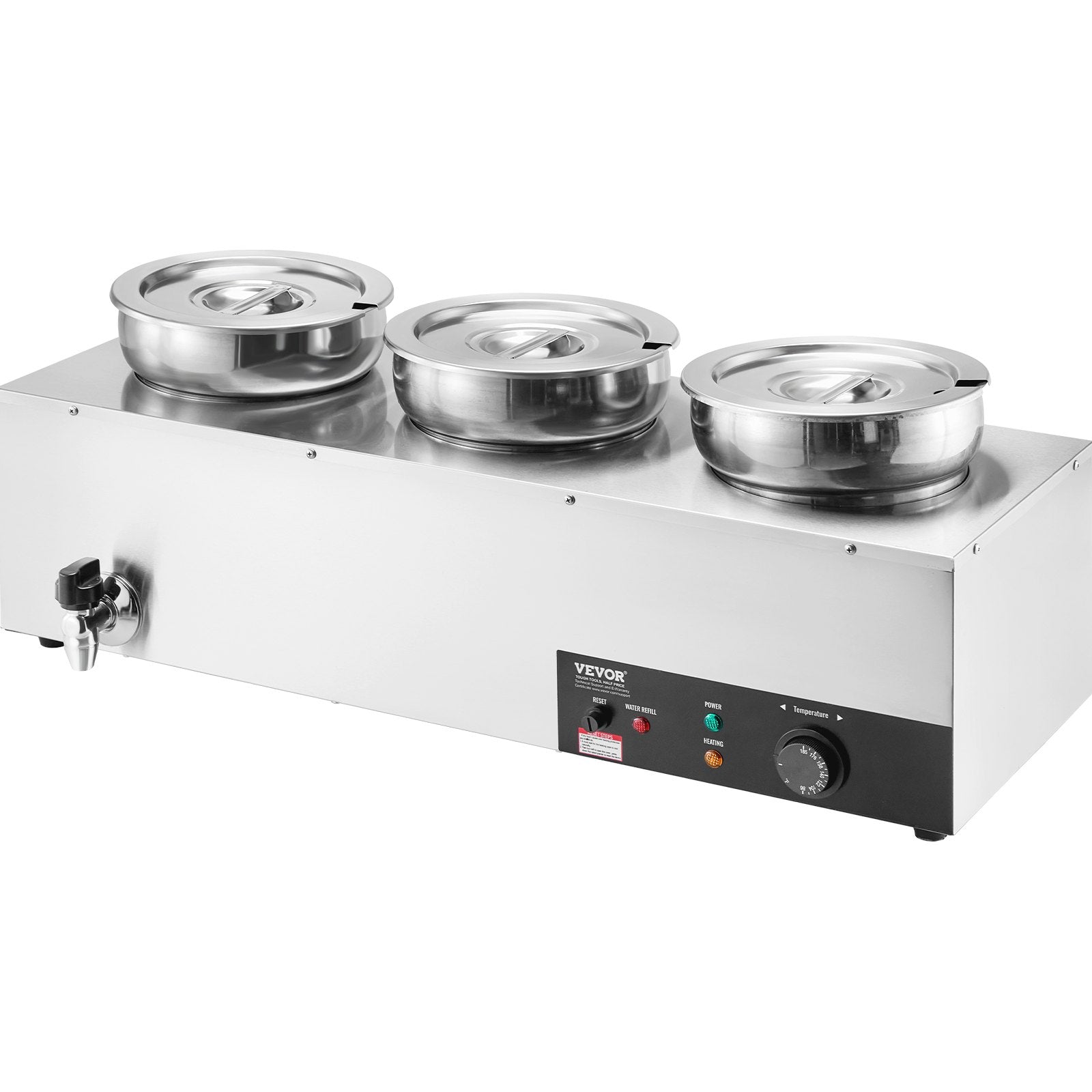 Food Warmers & Chafing Dishes: VEVOR Electric Soup Warmer, Three 7.4QT Stainless Steel Round Pot, 1200W Commercial Food Warmer, 30 - 85℃ Adjustable Temp, Bain Marie with Anti-Dry Burn and Reset Button, for Restaurant, Buffet