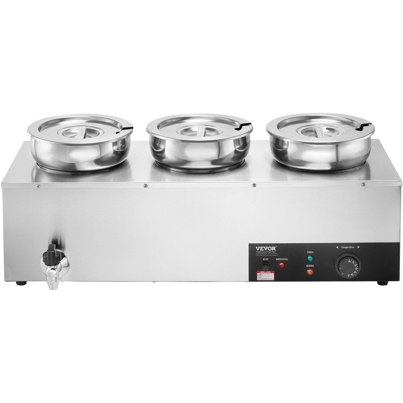 Food Warmers & Chafing Dishes: VEVOR Electric Soup Warmer, Three 7.4QT Stainless Steel Round Pot, 1200W Commercial Food Warmer, 30 - 85℃ Adjustable Temp, Bain Marie with Anti-Dry Burn and Reset Button, for Restaurant, Buffet
