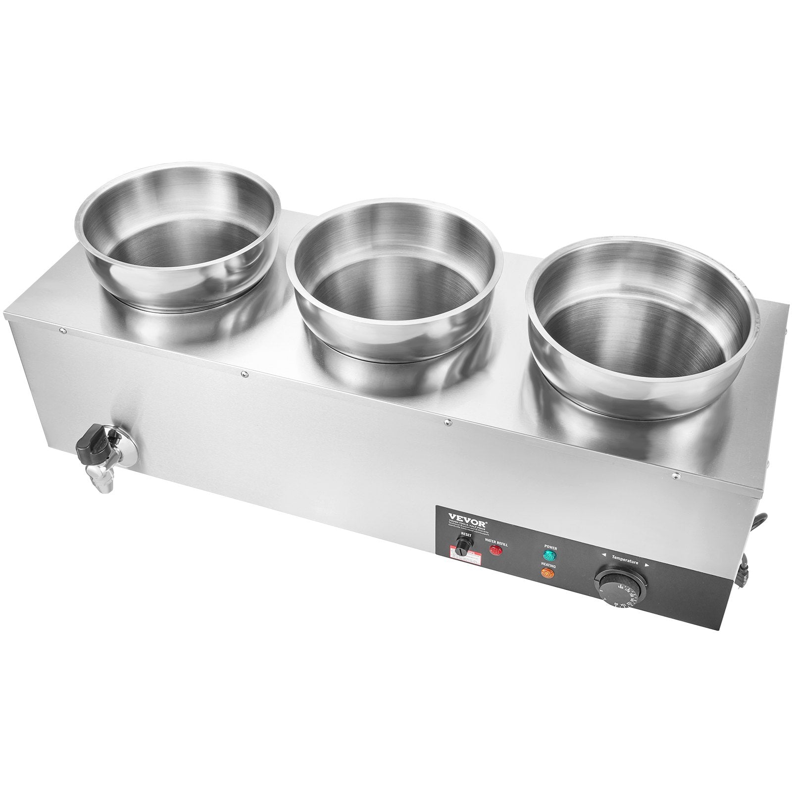 Food Warmers & Chafing Dishes: VEVOR Electric Soup Warmer, Three 7.4QT Stainless Steel Round Pot, 1200W Commercial Food Warmer, 30 - 85℃ Adjustable Temp, Bain Marie with Anti-Dry Burn and Reset Button, for Restaurant, Buffet