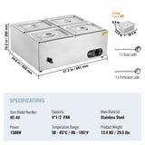 Food Warmers & Chafing Dishes: VEVOR Commercial Electric Food Warmer Countertop Buffet 4*12 Qt Pan Bain Marie