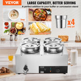 Food Warmers & Chafing Dishes: VEVOR Commercial Soup Warmer Soup Station with 4*7.4Qt Pot Soup Kettle Warmer