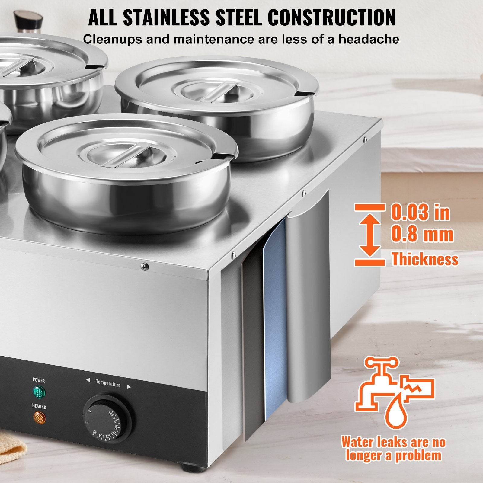 Food Warmers & Chafing Dishes: VEVOR Commercial Soup Warmer Soup Station with 4*7.4Qt Pot Soup Kettle Warmer